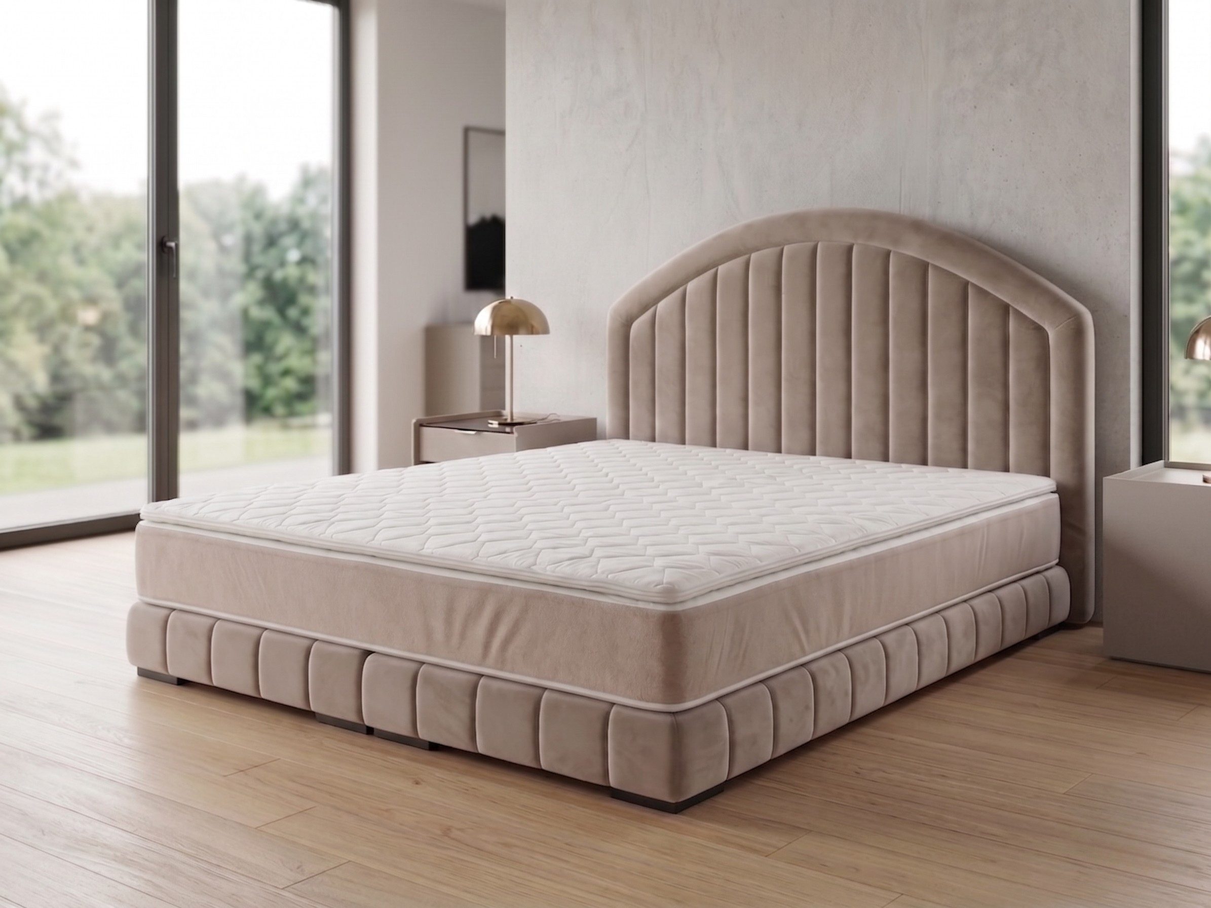 A&J MöbelLand GmbH Polsterbett LEON mit Kopfteil - Stilvolles Bettgestell für Ihr Schlafzimmer (Länge: 209 cm, Höhe Kopfteil: 110 cm, 4 Kopfteil-Varianten, 7 Gr – Bild 2 von 5