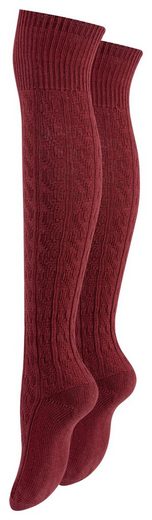 Paolo Renzo Overknees (1-Paar) Atmungsaktive Damen Overknee Strümpfe mit Zopfmuster aus hochwertiger Baumwolle und breitem Pique-Komfortbund - Uni - Einheitsgröße