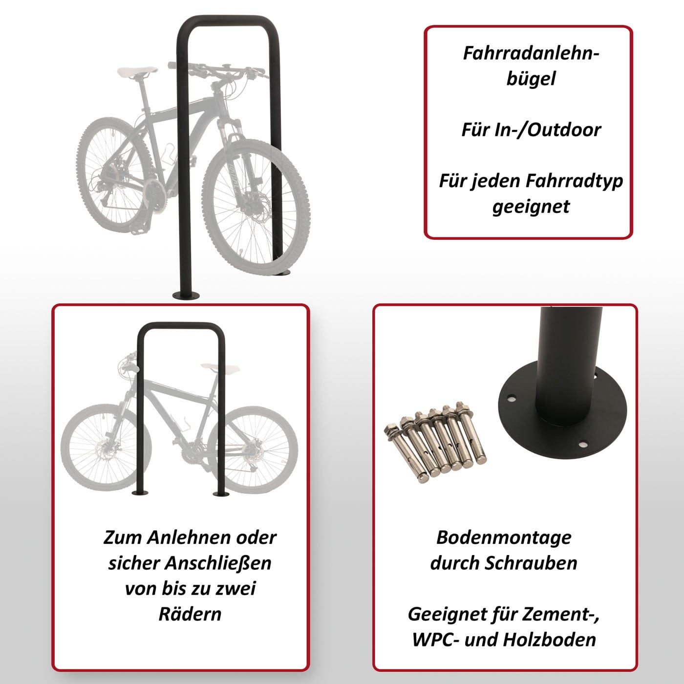 MCW Fahrradständer MCW-N42 (1-St), Auch als Absperr-Bügel einsetzbar, Bodenmontage durch Schrauben