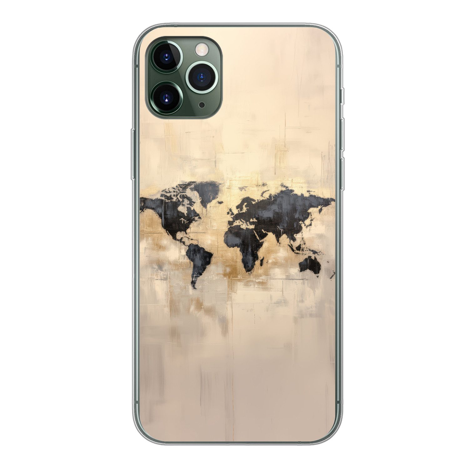 MuchoWow Handyhülle für Apple iPhone 11 Pro Max Weltkarte - Gold - Schwarz - Abstrakt, Smartphone-Bumper, Print, Handy Schutzhülle Dünn