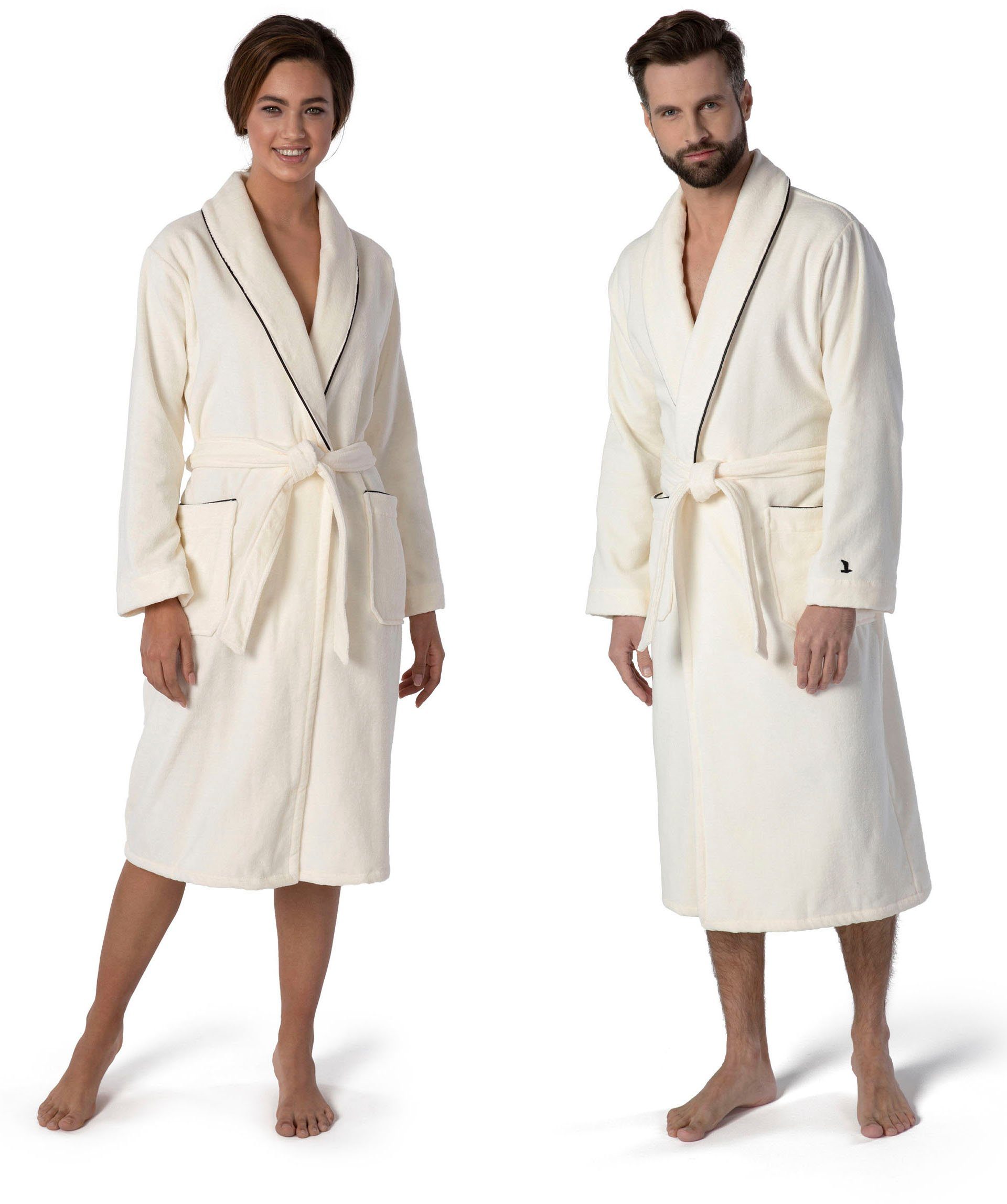 Super-Sonderpreise Möve Unisex-Bademantel Schalkragen edel Velours, Schalkragen, gestalteter Gürtel, Saum ivory Langform, Velours