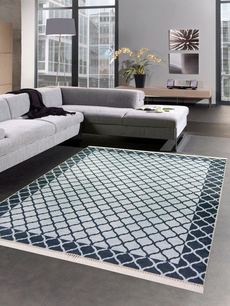 Carpetia Teppich Teppich Wohnzimmerteppich marokkanisches Muster waschbar schwarz grau, rechteckig, Höhe: 8 mm