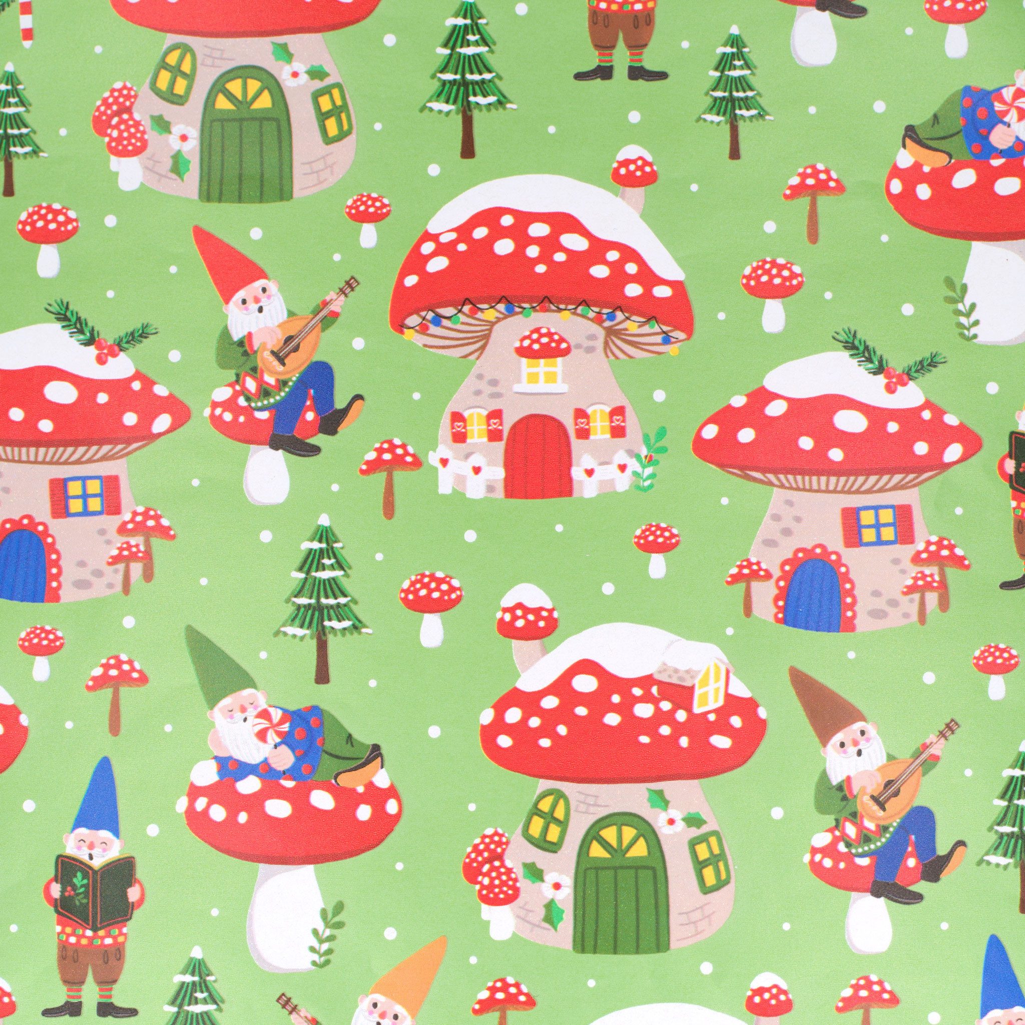 Star Geschenkpapier, Geschenkpapier Zwerge & Glückspilze 70cm x 2m Rolle Grün / Rot