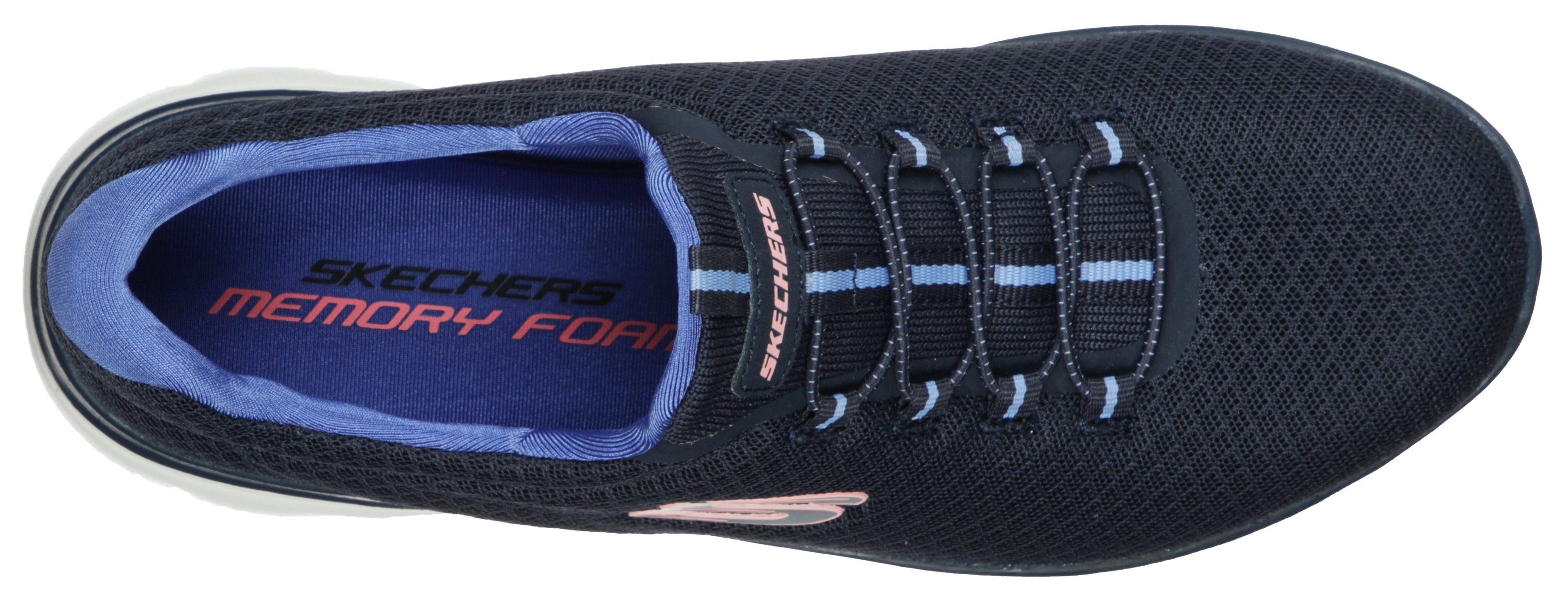 dezenten Kontrast-Details Skechers Slip-On Sneaker SUMMITS mit navy-blau