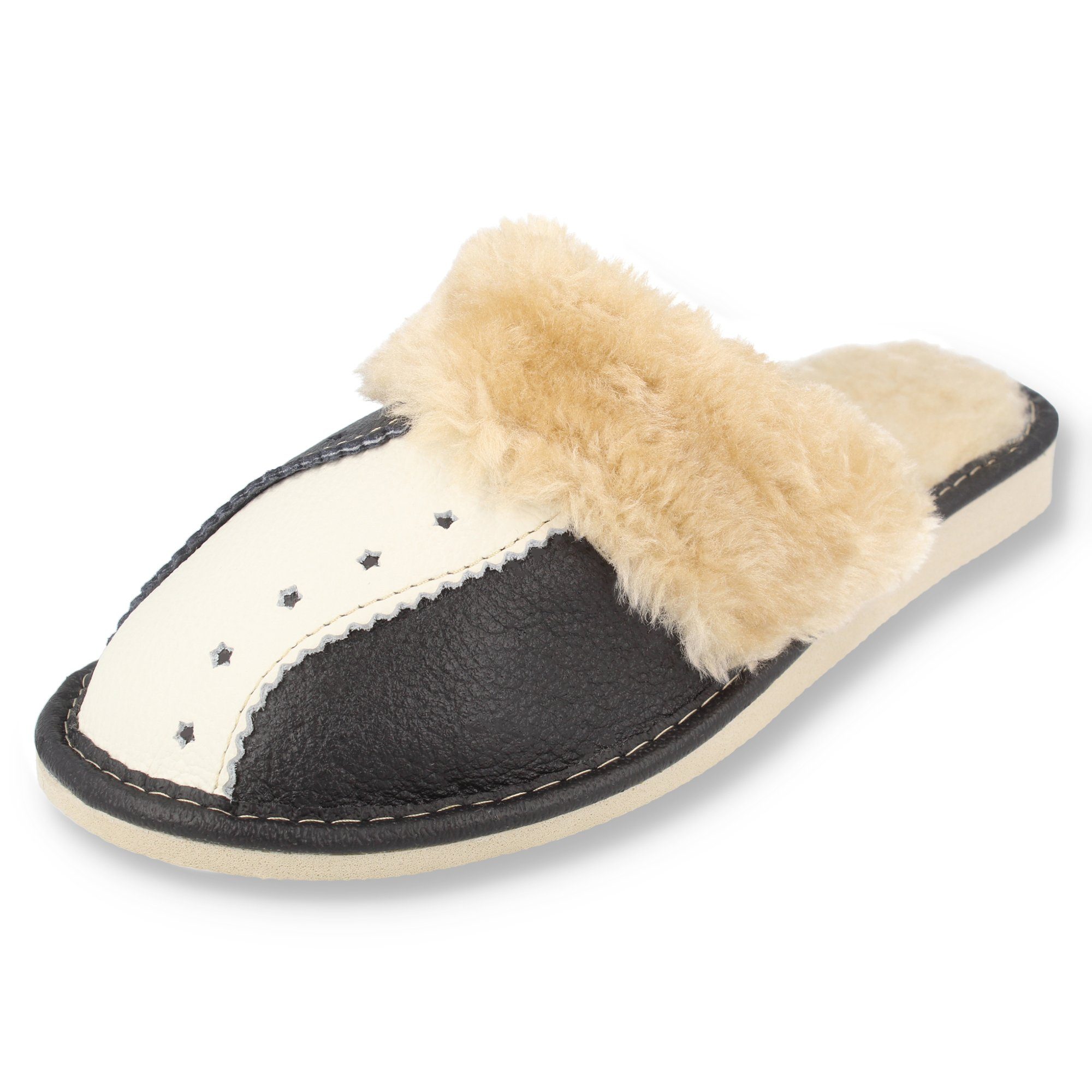 filsko Seelow Leder Weiß Schwarz Damen Gefüttert Hausschuh