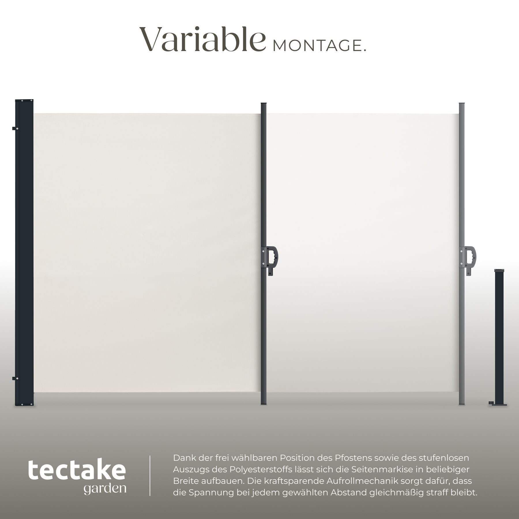 tectake Seitenarmmarkise Garten Sichtschutz ausziehbar - blickdicht und wetterfest (Balkonmarkise, in Beige) automatischer Aufrollmechanismus – Bild 4 von 5