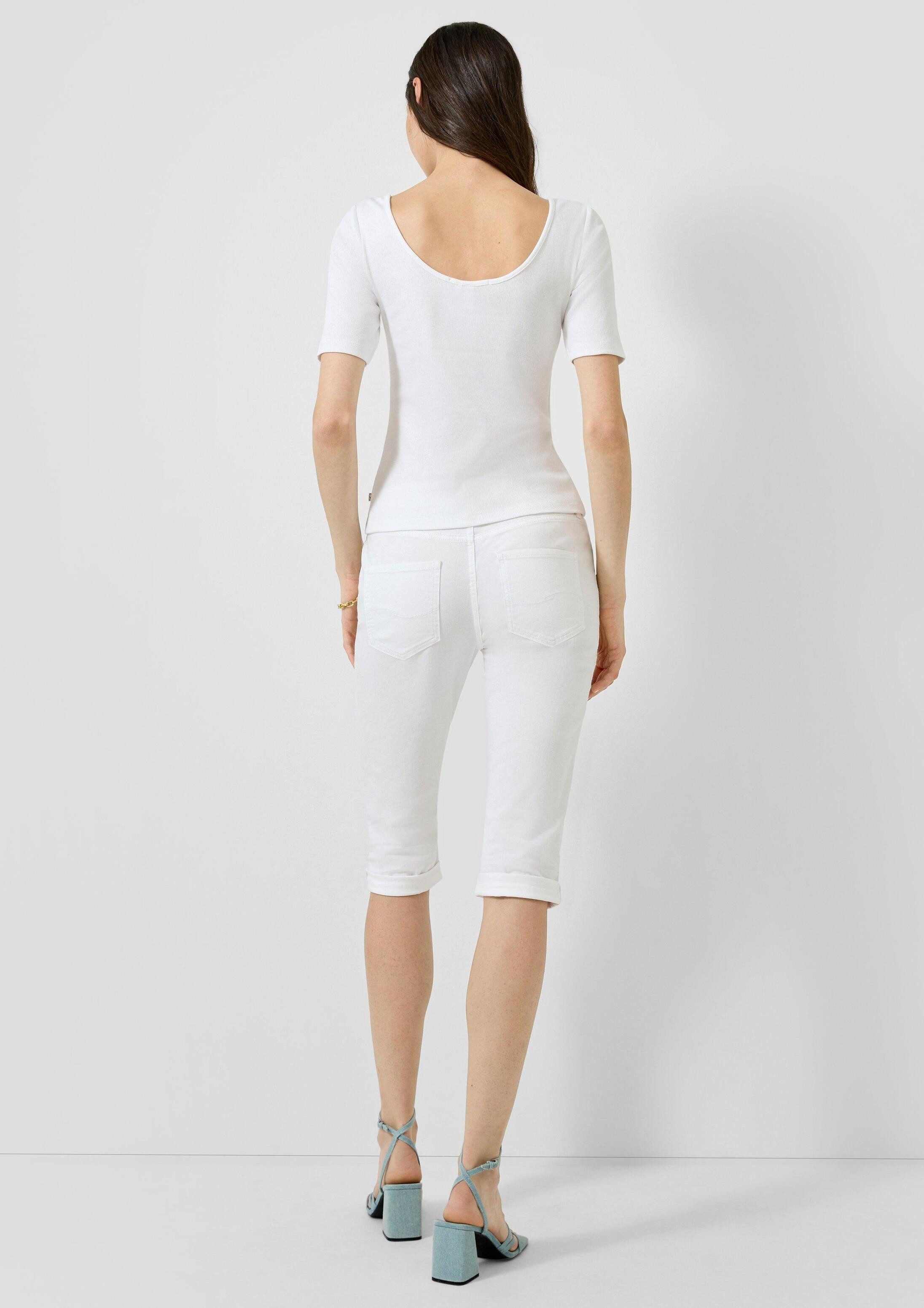QS Kurzarmshirt T-Shirt Geripptes Halbarmshirt
