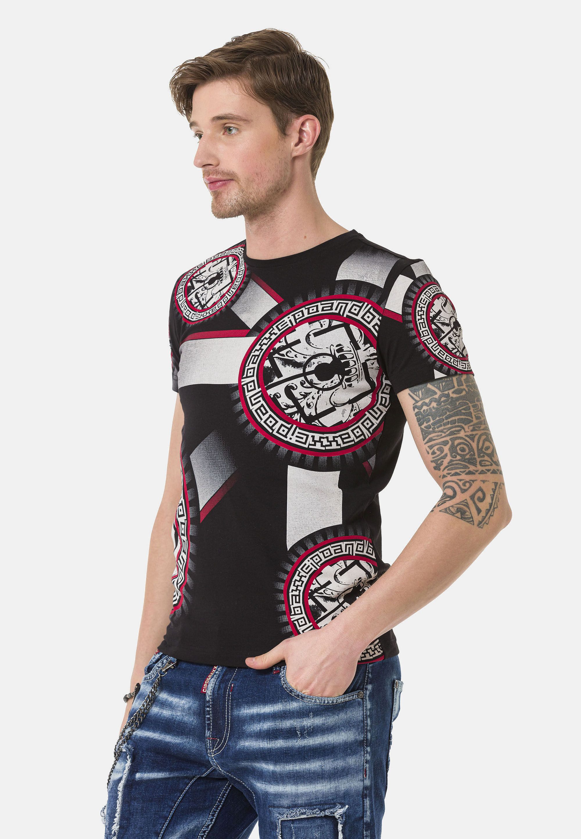 Cipo & Baxx T-Shirt T-Shirt Frontprint mit verschiedenen Elementen