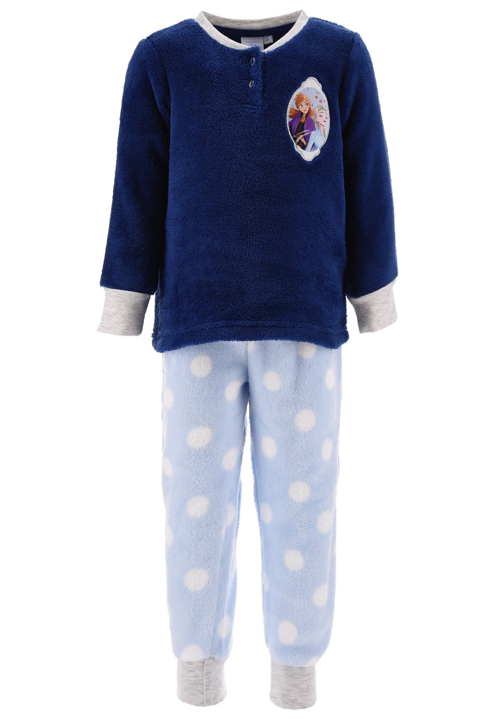 Disney Frozen Schlafanzug Die Eiskönigin Elsa und Anna Kinder Mädchen Schlafanzug Kinder Pyjama Langarm Shirt + Schlaf-Hose Blau