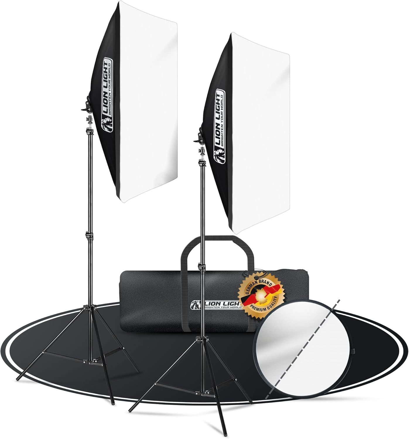 Lion Light Lion Light Softbox Set 2x 50x70 cm 2x E27 85W 5500K Licht Studio-Stativ-Blitz, (Profi Studiolicht inkl. Stative & Reflektoren energiesparend)