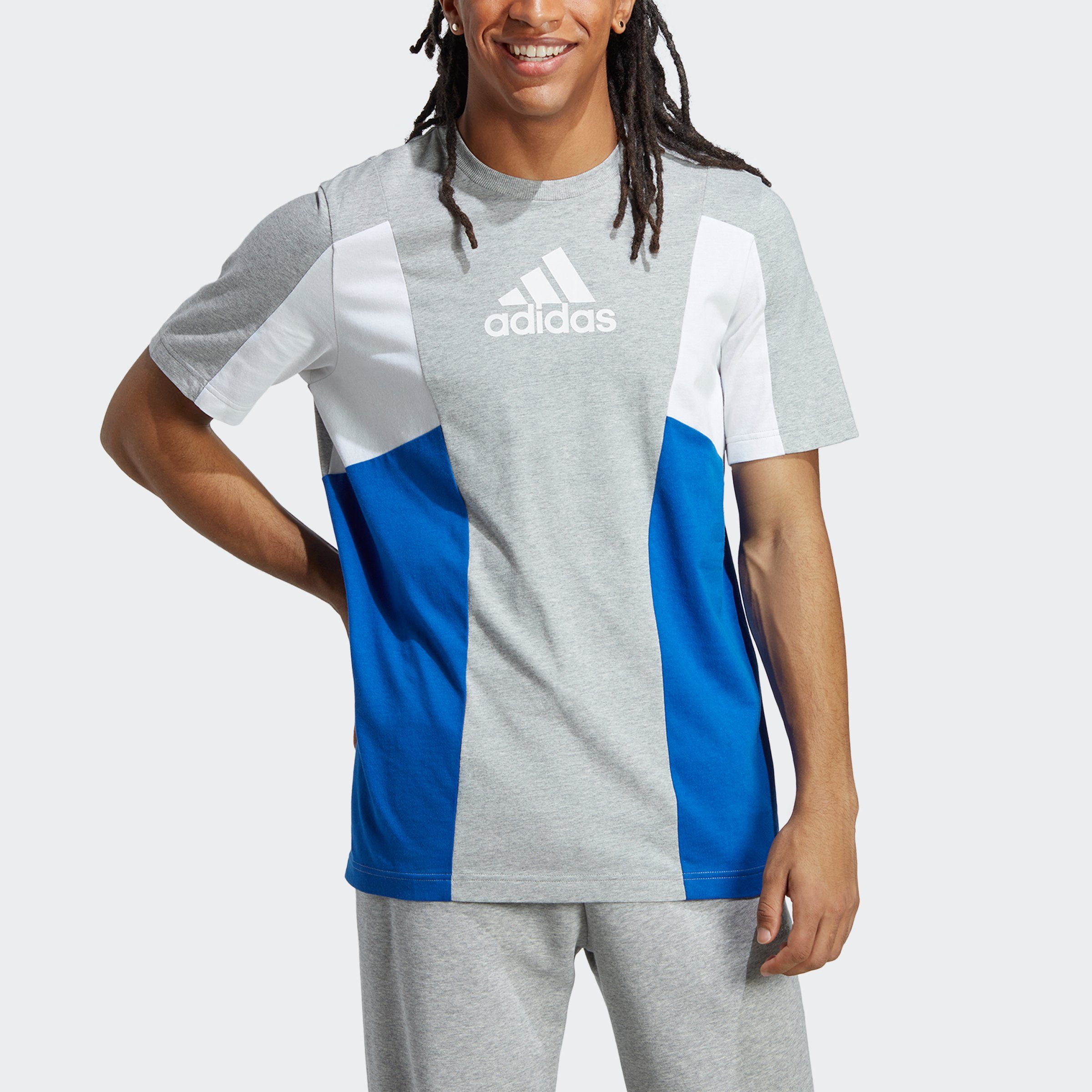 adidas Sportswear T-Shirt ESSENTIALS COLORBLOCK Medium Grey Heather / Royal Blue