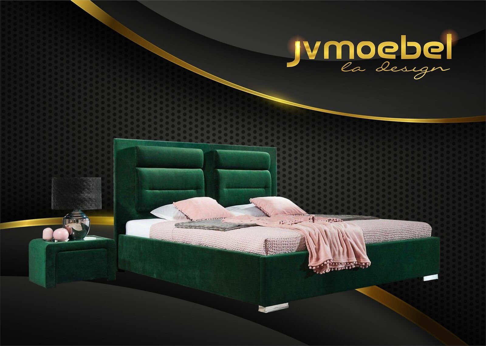 JVmoebel Bett, Luxus Boxspring Bett Doppel Design Stoff Hotel Grüne Betten