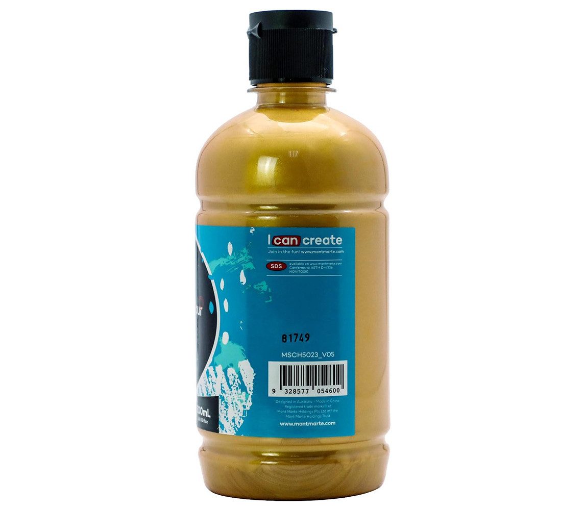 Mont Marte Acrylfarbe 500 ml Flasche – Farbe wählbar Weiß / Schwarz / Gold, Lichtechte Farbe mit großer Deckkraft – für Leinwand, Ton, Holz, Stein
