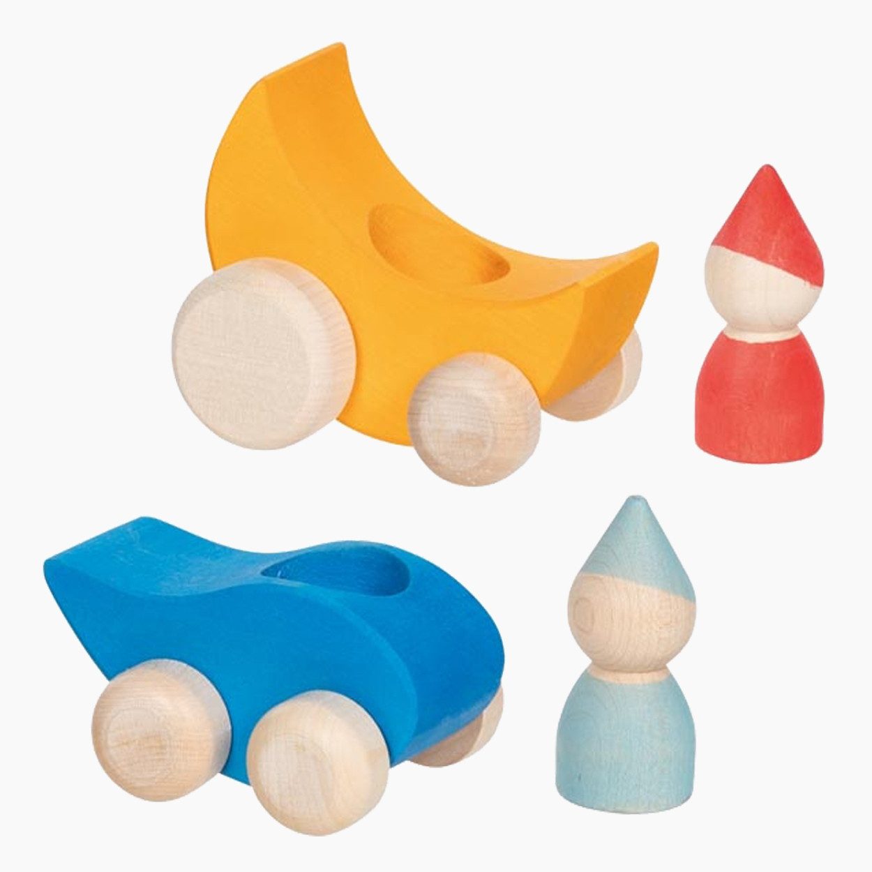 goki Greifspielzeug Greiffahrzeuge Tröpfchen und Mondfahrt 2er Set (spar-packung, 4-tlg), für ein angenehmes Spielgefühl