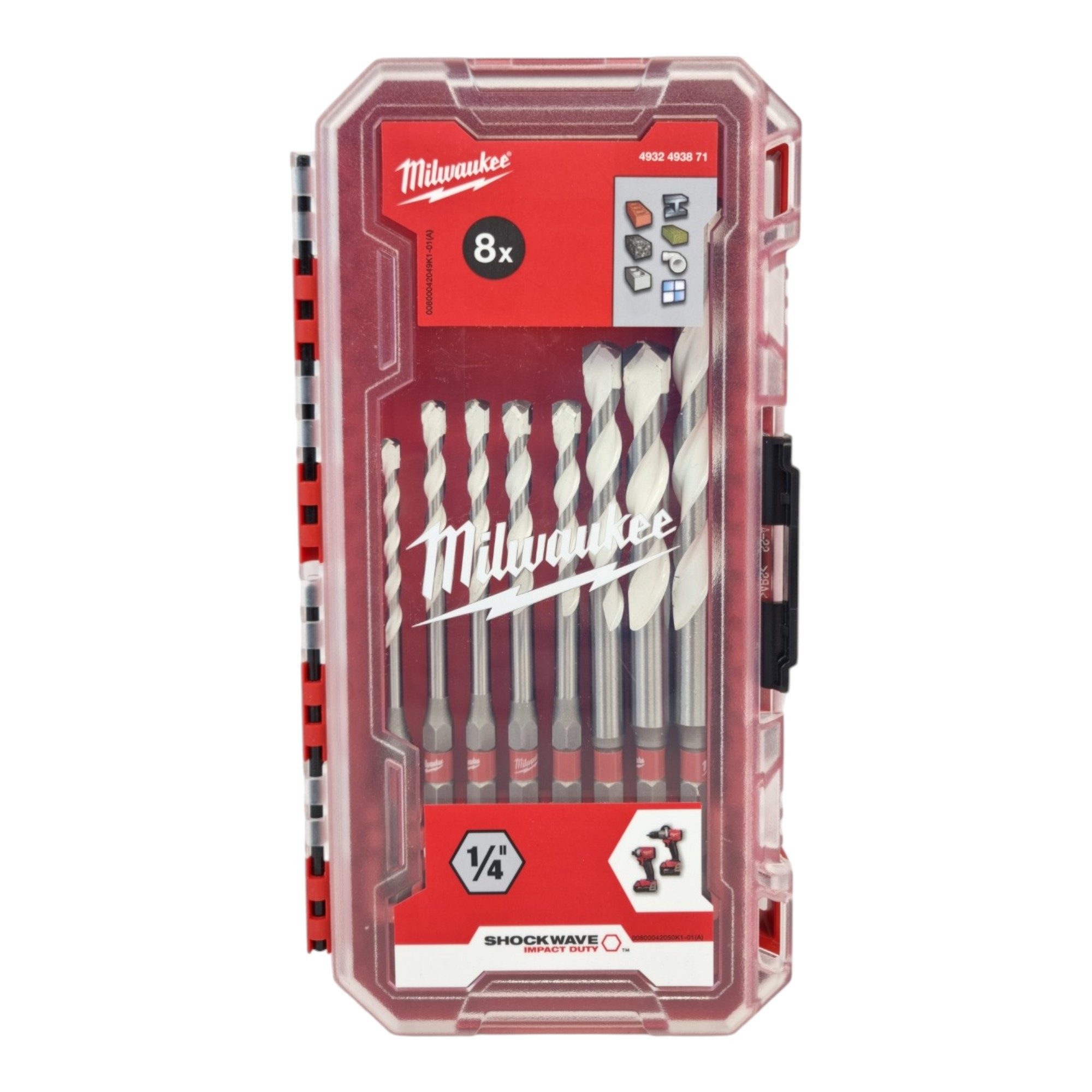 Milwaukee Bohrer- und Bitset SHOCKWAVE MULTI MATERIAL Bohrer Set 8 tlg. 4 - 12 mm (4932493871)