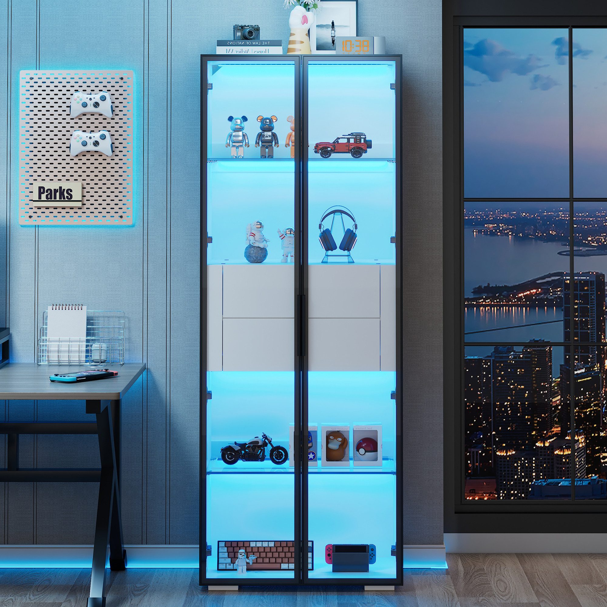 Merax Standvitrine Glasvitrine mit LED-Beleuchtung und Stauraum (Wohnzimmer günstig online kaufen