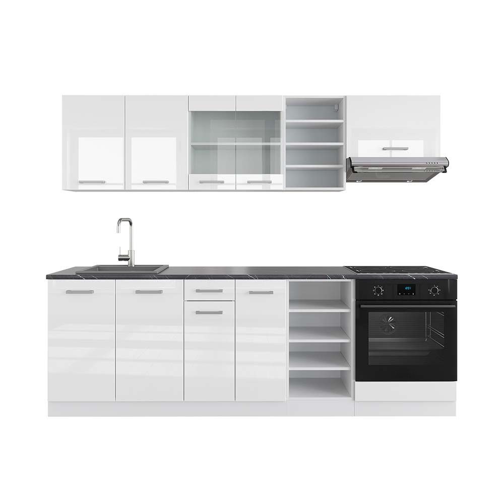 Vicco Küchenzeile R-Line, Weiß Hochglanz/Weiß, 240 cm, AP Anthrazit