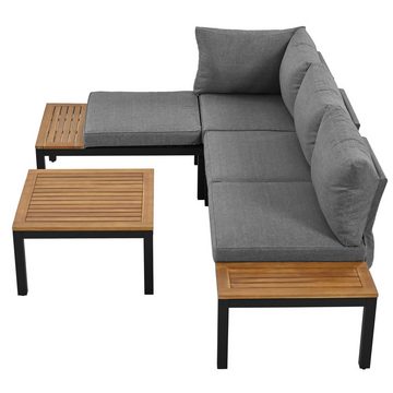 Loywe Gartenlounge-Set Wetterfest Lounge Set, (Set, 2 x 2-Sitzer-Sofa, 2 x Beistelltisch, 1 x Tisch), Stoffbezug kann die Rückseite des Stuhls abdecken, Grau