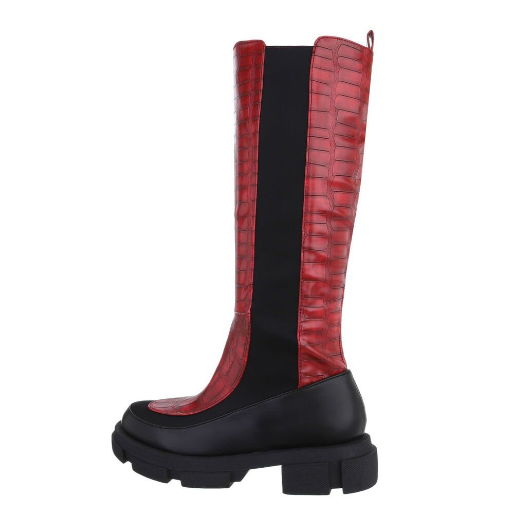 Ital-Design Damen Freizeit Stiefel Blockabsatz Plateaustiefel in Rot