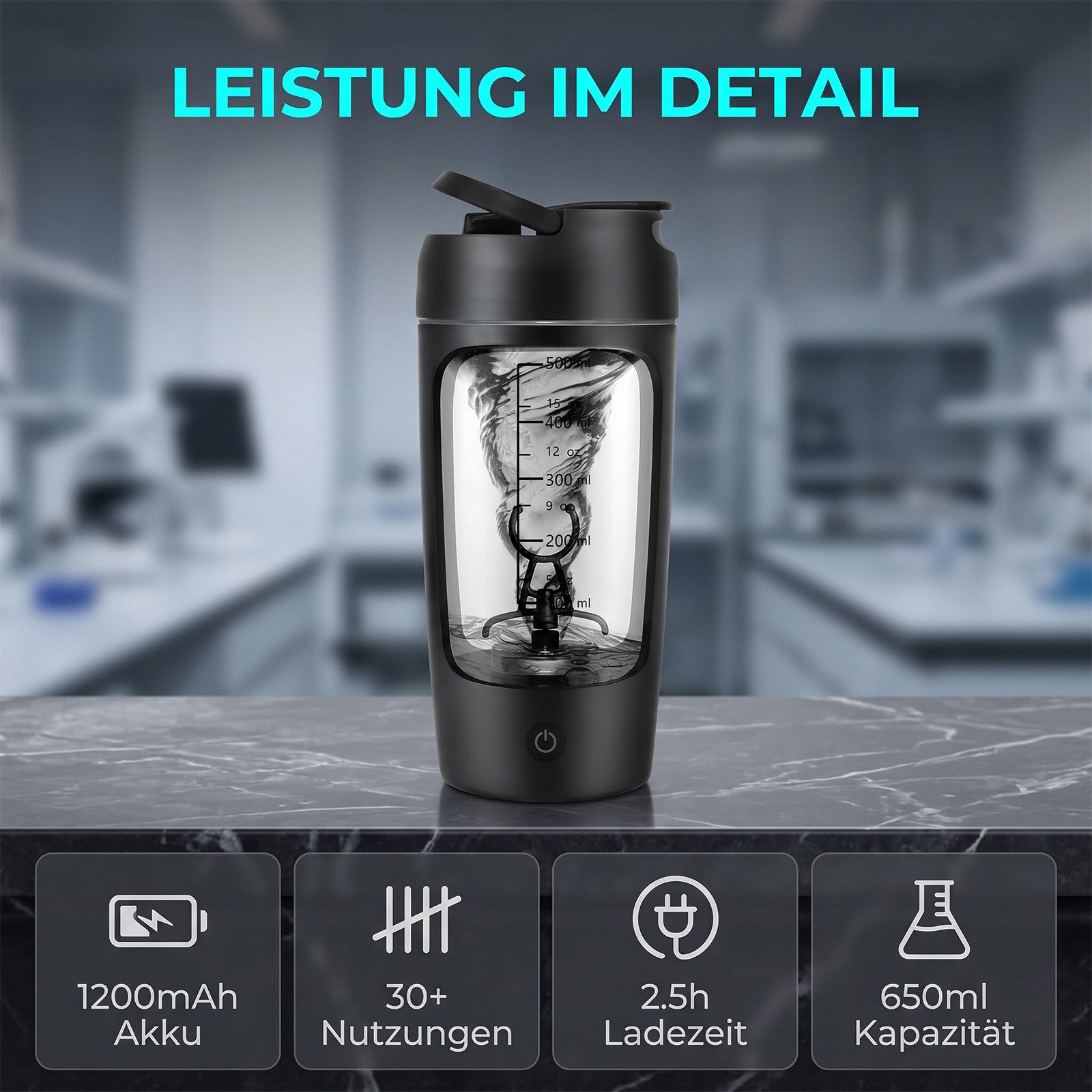 AKKEE Elektrischer Shaker Protein Shaker Elektrisch mit Pulverfach 650 ML BPA-freier, Vollautomatische Mischung
