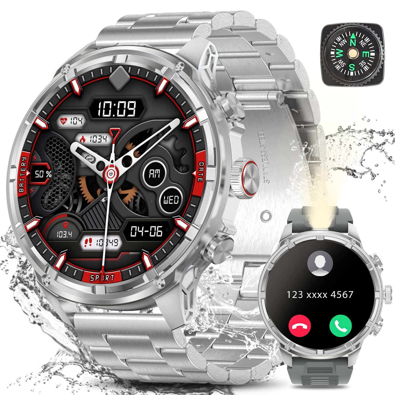 2025 NEW 1000 mAh Smartwatch Herren in Militärqualität 1,85“ AMOLED Smartwatch