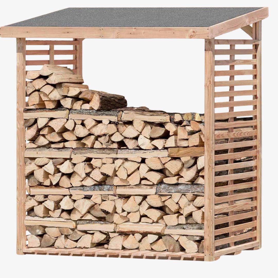 Mega-Holz Kaminholzregal "KAMO" L -Brennholzlager aus Lärchenholz, BxTxH:200x75x200 cm, Witterungsbeständig