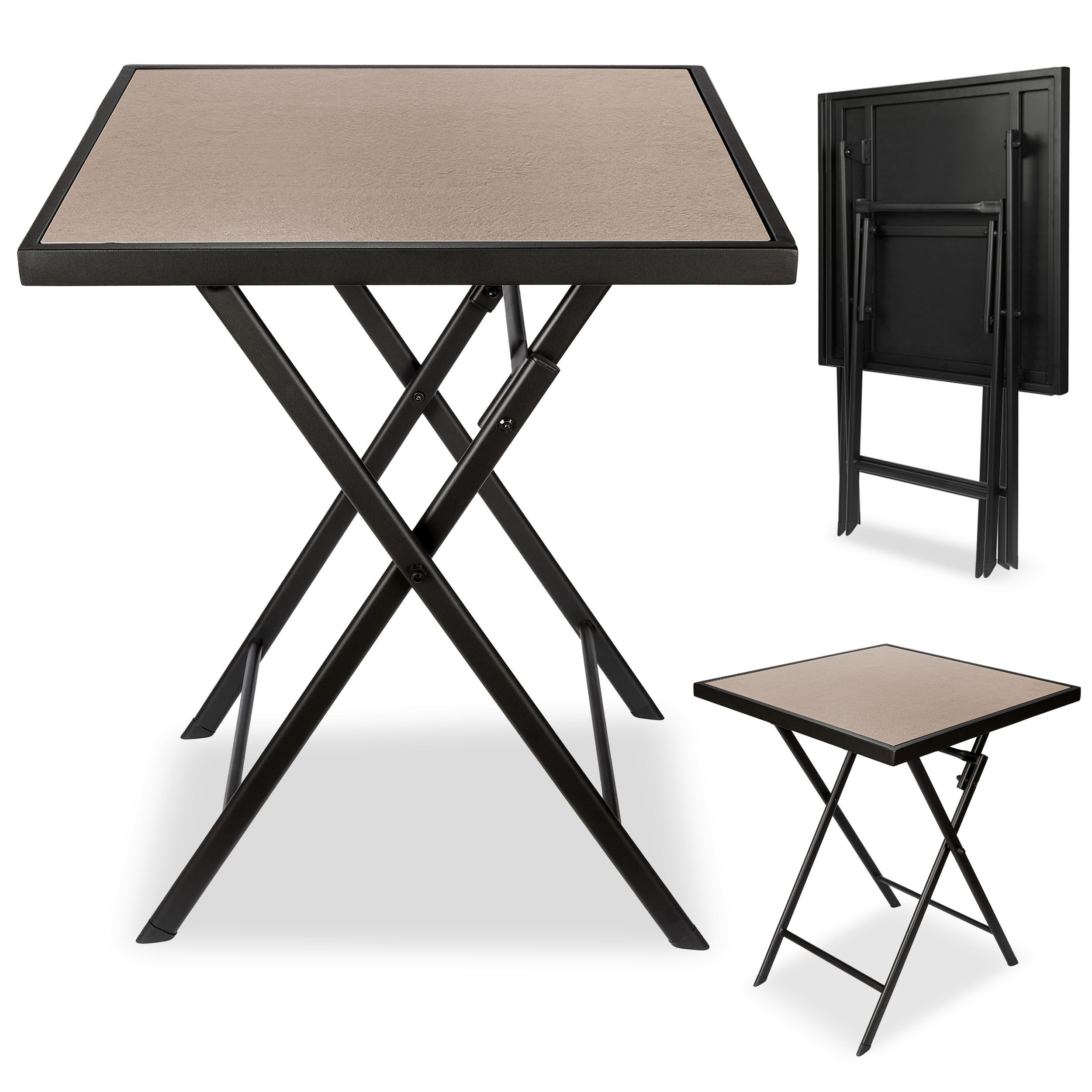 BRUBAKER Gartentisch Bergamo - 58 x 58 cm Balkontisch wetterfest (1-St., Campingtisch eckig mit Stein Optik - Klapptisch für Balkon, Terrasse), Metall Beistelltisch klappbar