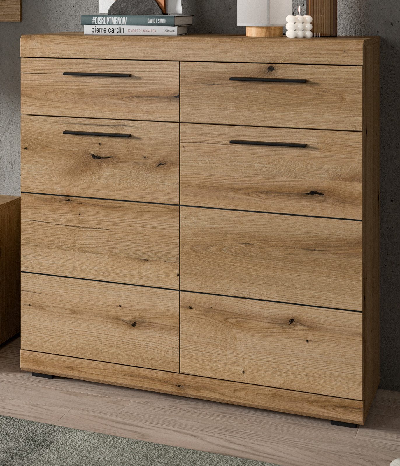 Inn.Furn Schuhkommode Shawn (Schuhschrank in Evoke Eiche, 2-türig, 90 x 96 cm), mit 2 Schubladen