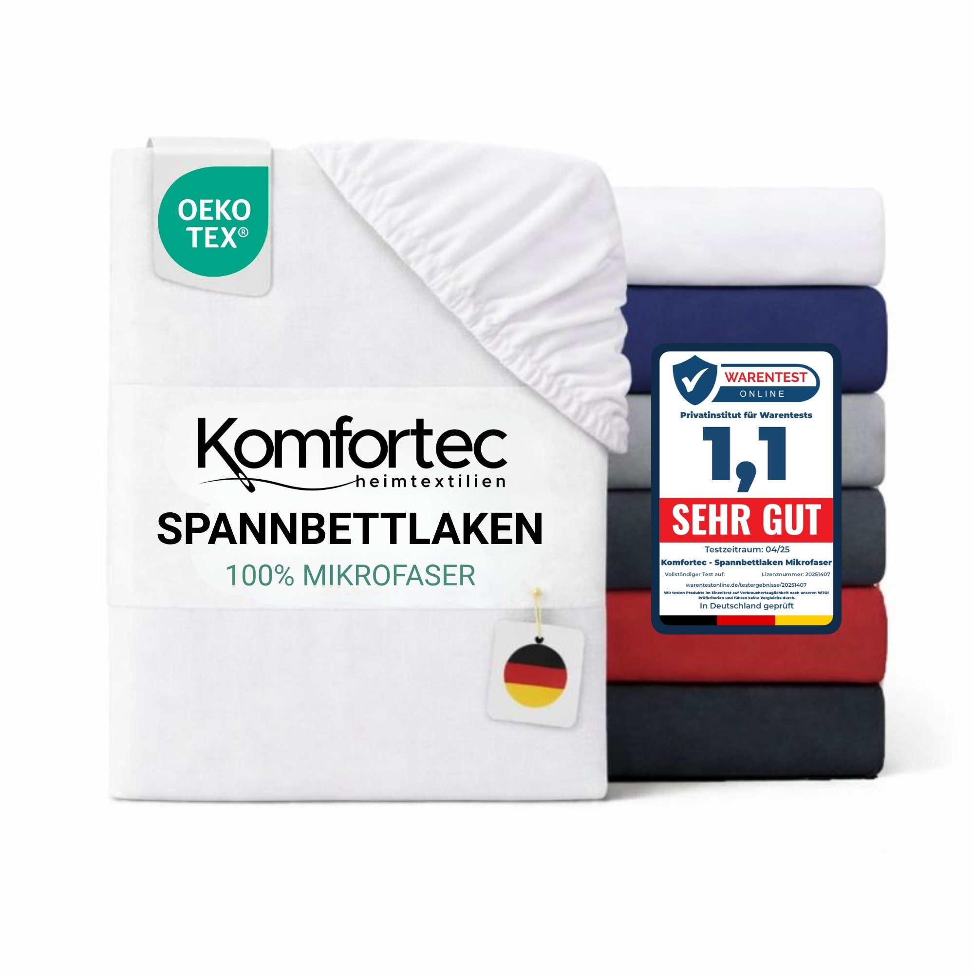 Komfortec Spannbettlaken Boxspringbett bis 15cm - 30cm Matratzenhöhe, Mikrofaser, Gummizug: Rundum, (1 Stück), 90x200 cm, Weiß