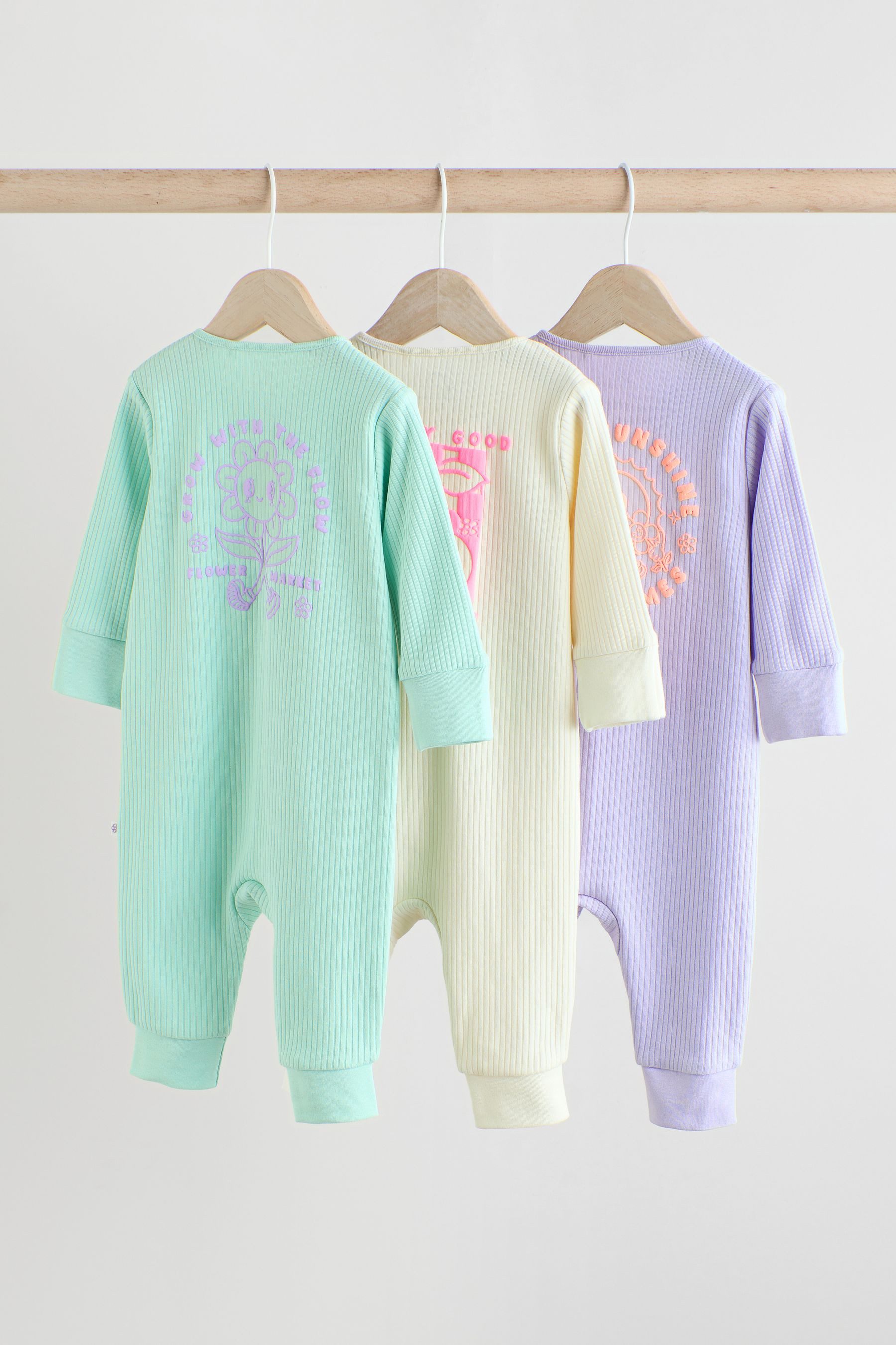 Next Schlafoverall Fußlose Baby-Schlafanzüge mit RV, 3er-Pack (3-tlg)