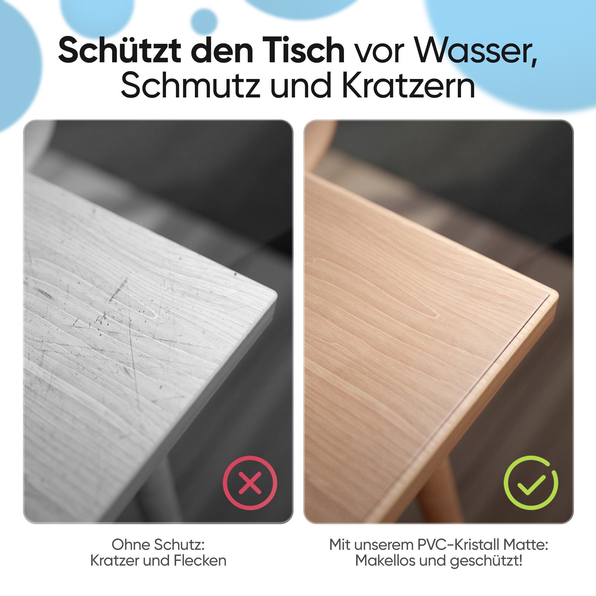 Björn&Schiller Tischdecke Transparent Tischfolie 2mm – Schutzfolie für Tisch, abgeschrägte Kante (Tischauflage – robust, zuschneidbar & pflegeleicht 1-tlg, 90x120 cm), hitzebeständig bis 55°C, wasserfest