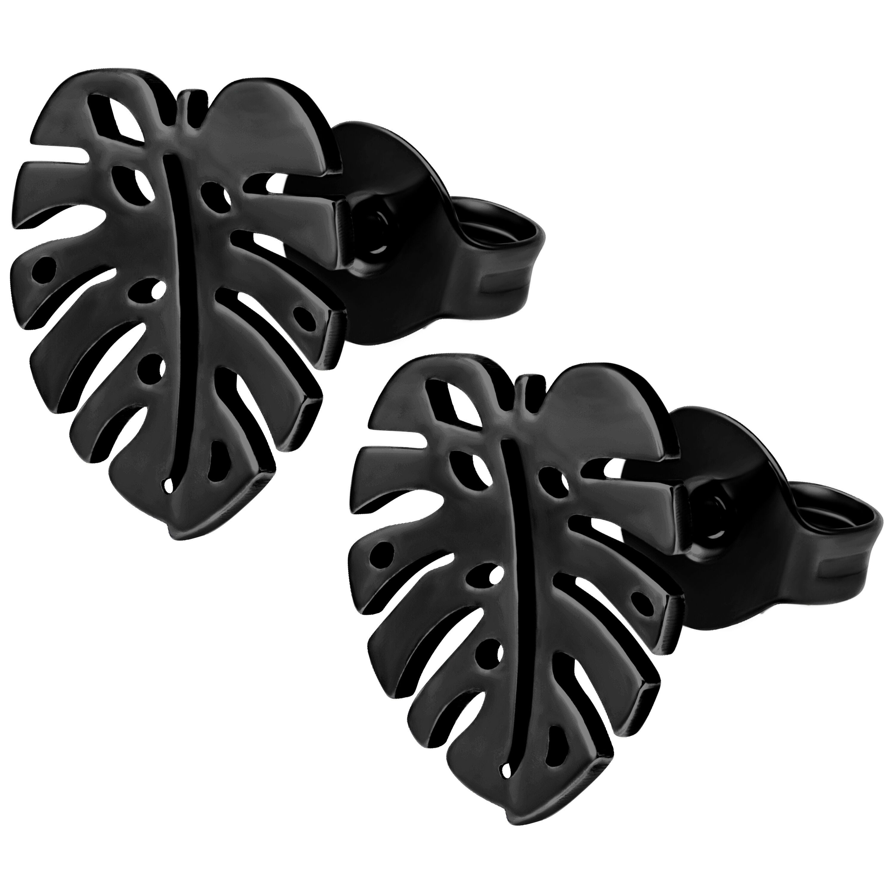 Wildcat Paar Ohrstecker Monstera Earstuds Pair - Schwarz, Chirurgenstahl 316L - wasserfest, langlebig, hautverträglich