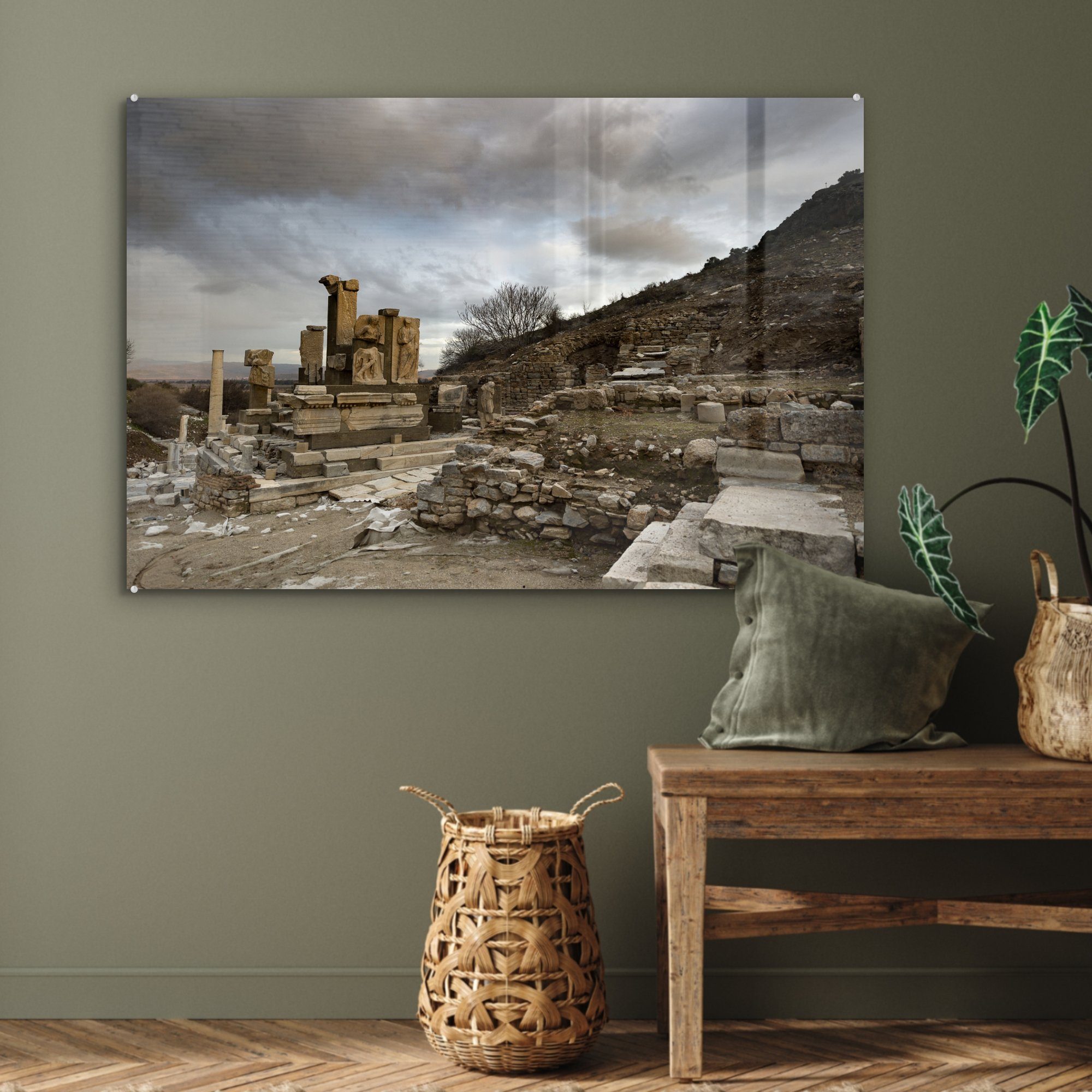 der den Acrylglasbild über von Ruinen Schlafzimmer St), Wolken MuchoWow in Türkei, Ephesus Acrylglasbilder Wohnzimmer & (1