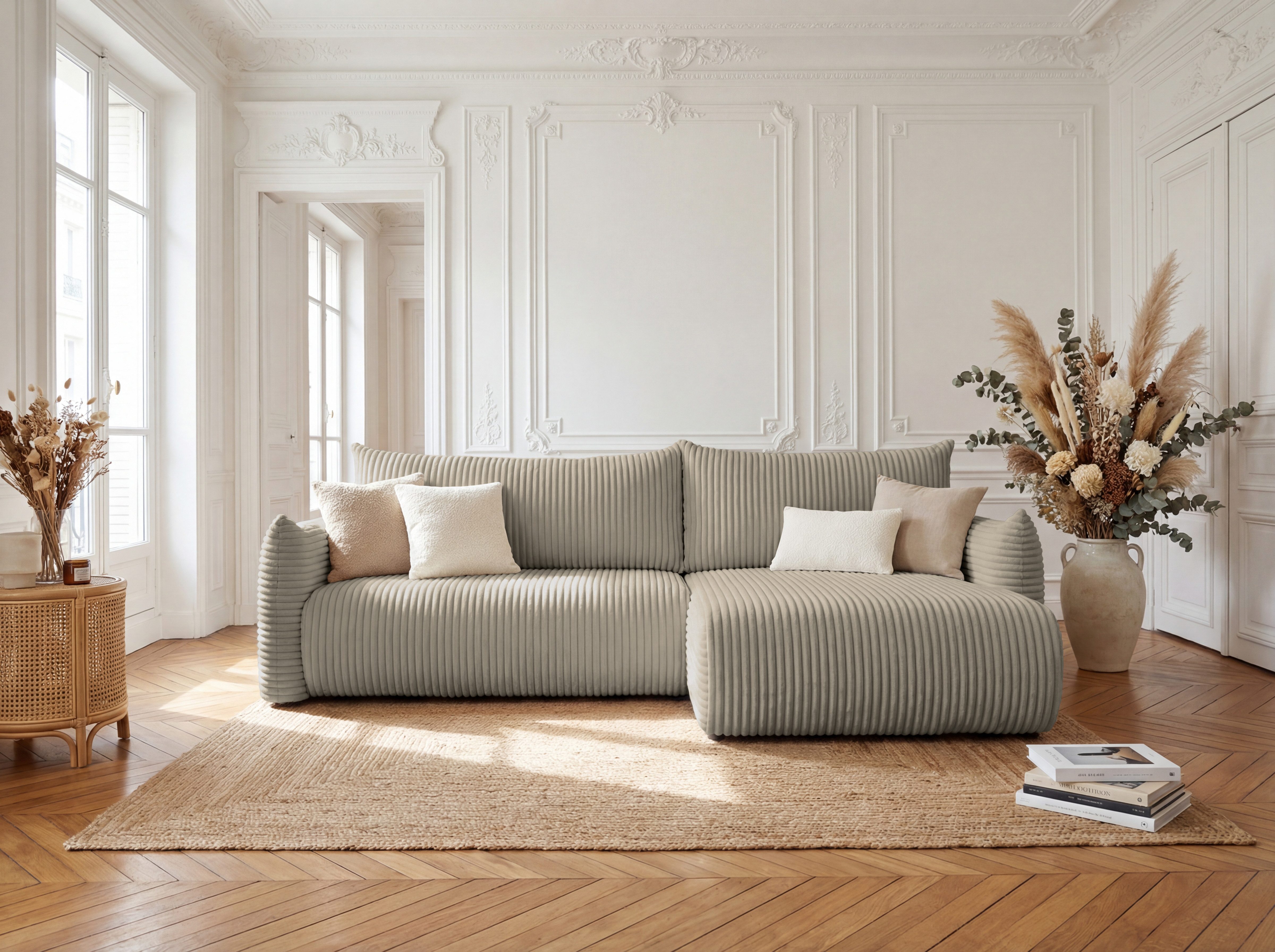 yourhouse24 Ecksofa FILO XL L-Form Couch, Cord-Stoff, mit Bettfunktion und Bettkasten, Seite universal
