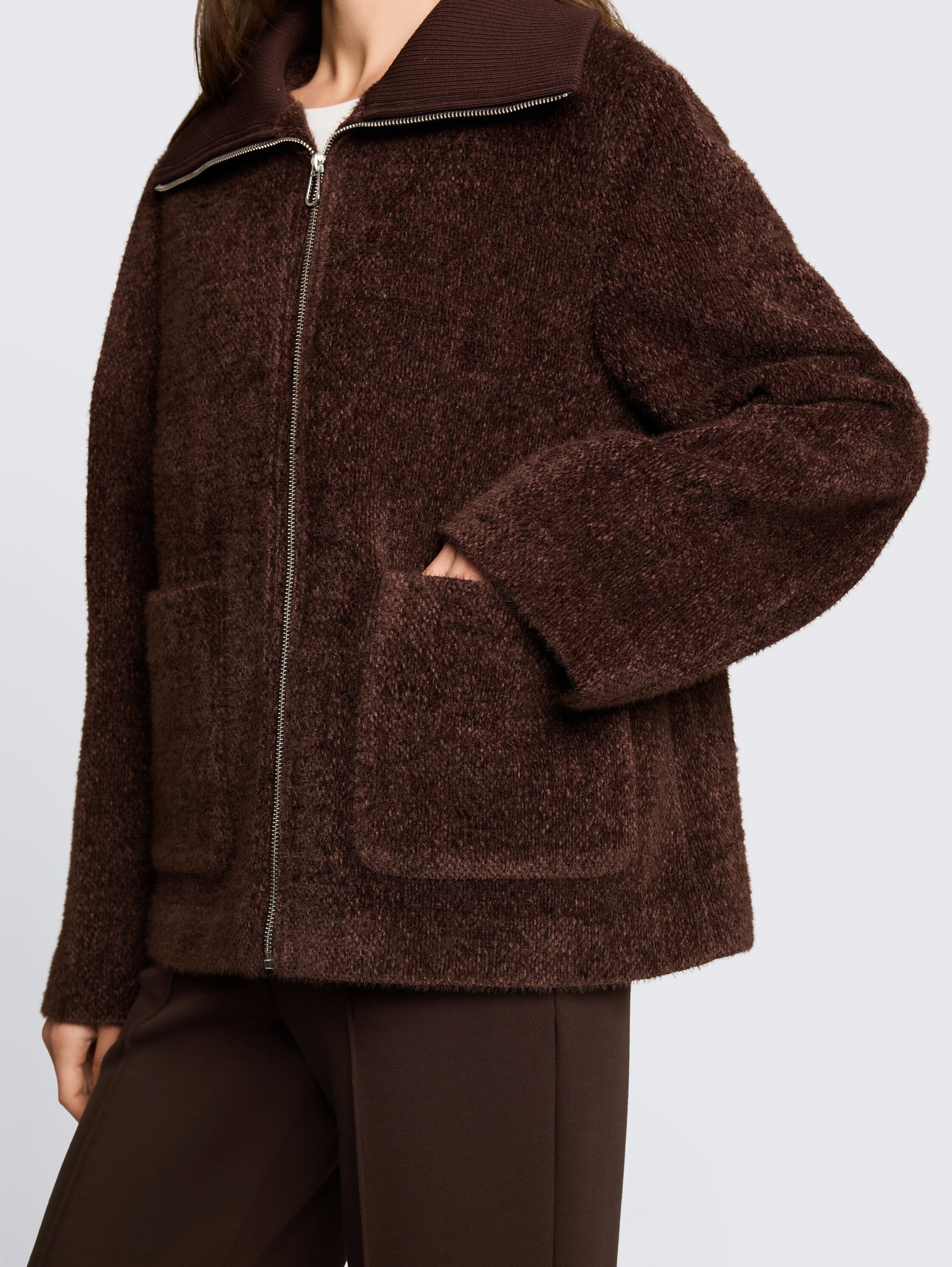 TOM TAILOR Strickfleecejacke mit Strick-Struktur und großem Kragen
