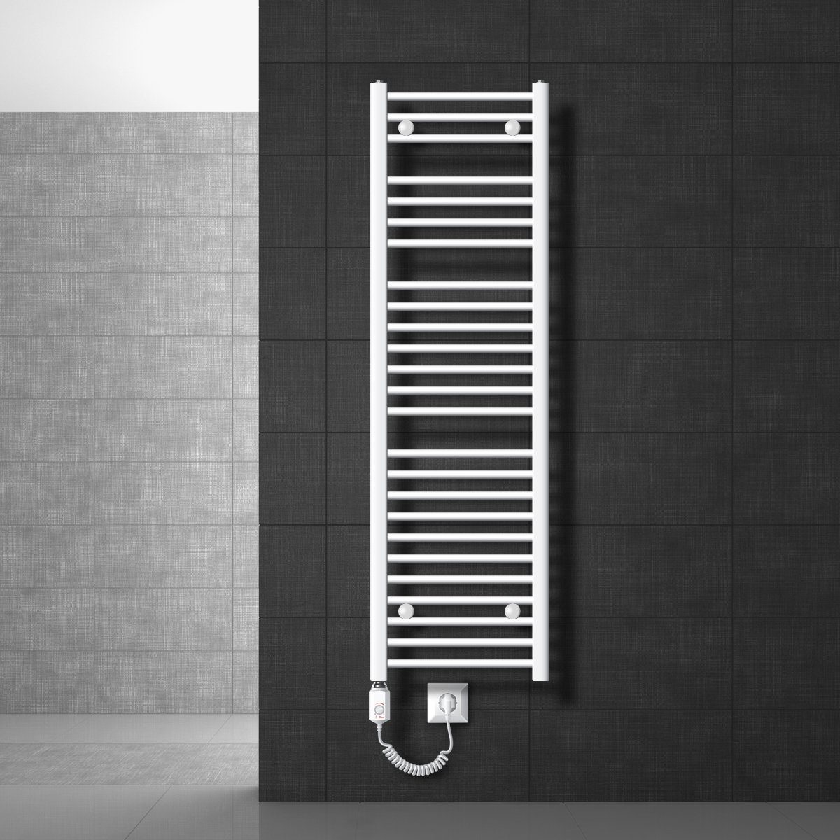 LuxeBath Elektrischer Badheizkörper Designheizkörper Handtuchwärmer Handtuchtrockner Handtuchheizkörper, Heizstab 1200W 400x1500mm Weiß gerade mit Seitenanschluss