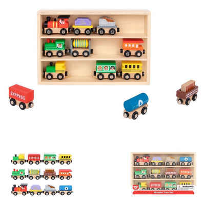 Tooky Toy Spielzeug-Zug Spielzeug Holz-Eisenbahn TH647, magnetisch 13-teilig Aufbewahrungsbox