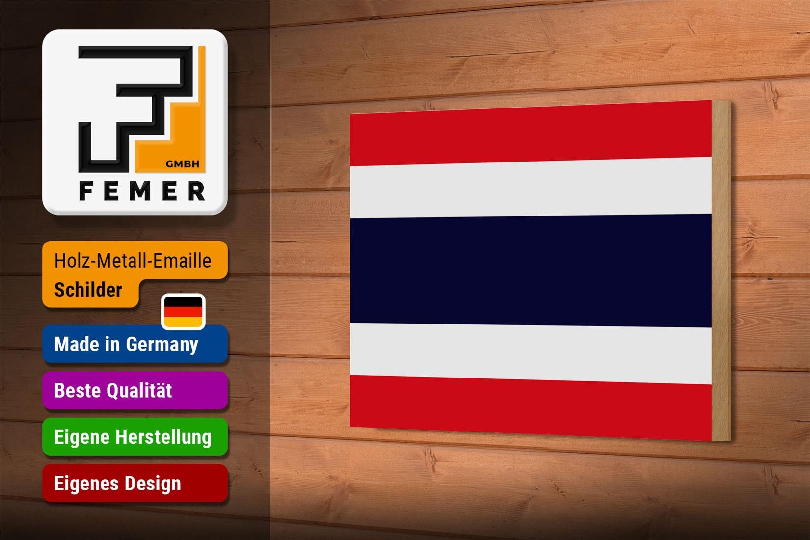 Femer GmbH Holzbild Flagge Thailands 18x12 cm Flag of Thailand, Flaggen (1 St), Glatte Holzfaserplatte (MDF), vorn beschichtet
