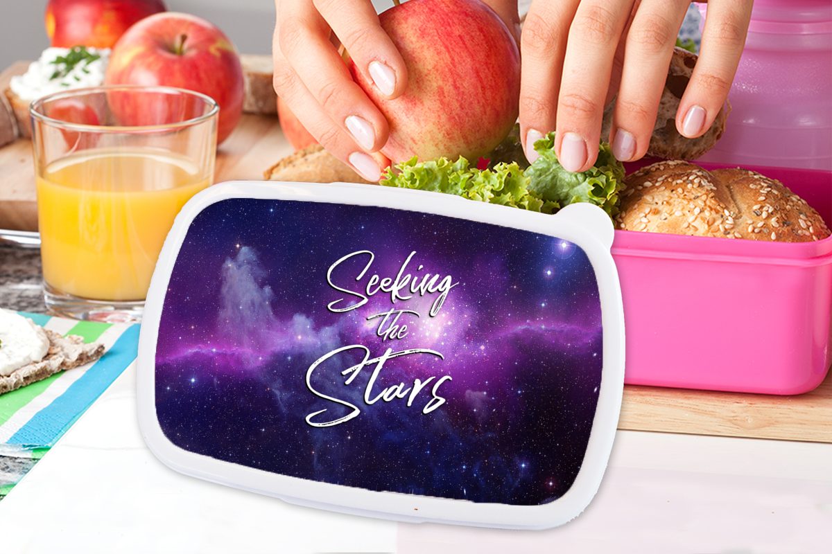 für - Suche Sternen' Lunchbox Mädchen, den Kinder, Snackbox, - Zitate Brotbox Der 'Die Erwachsene, Brotdose Kunststoff, -, nach Weltraum - Kunststoff MuchoWow Sprichwörter rosa (2-tlg),