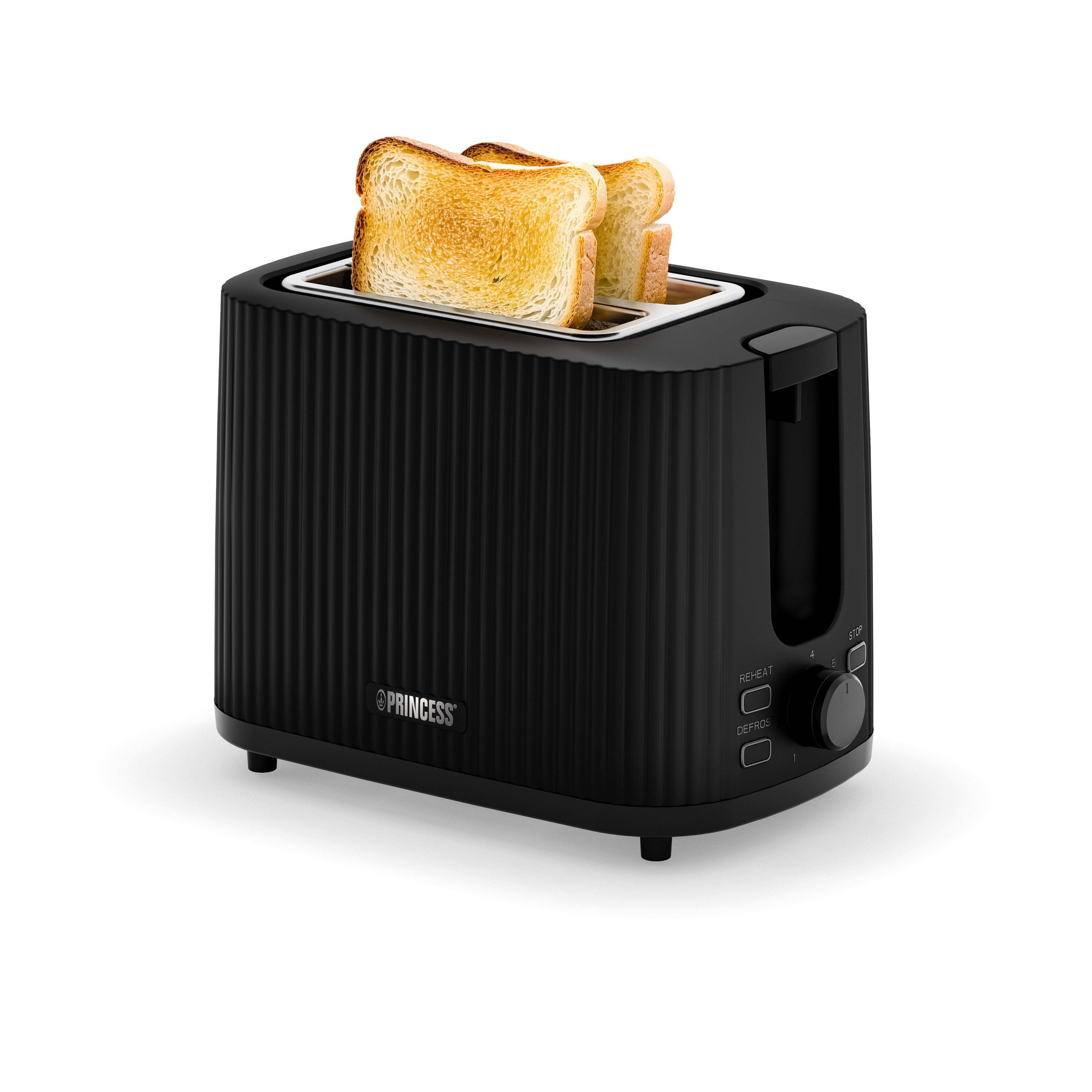 PRINCESS Toaster Princess 142337 Toaster Wave – Stilvolles Design – leistungsstarker un, 2 kurze Schlitze, für 2 Scheiben, 930 W, Wave, 7 Stufen, Krümelschublade, Auftaufunktion, Beig