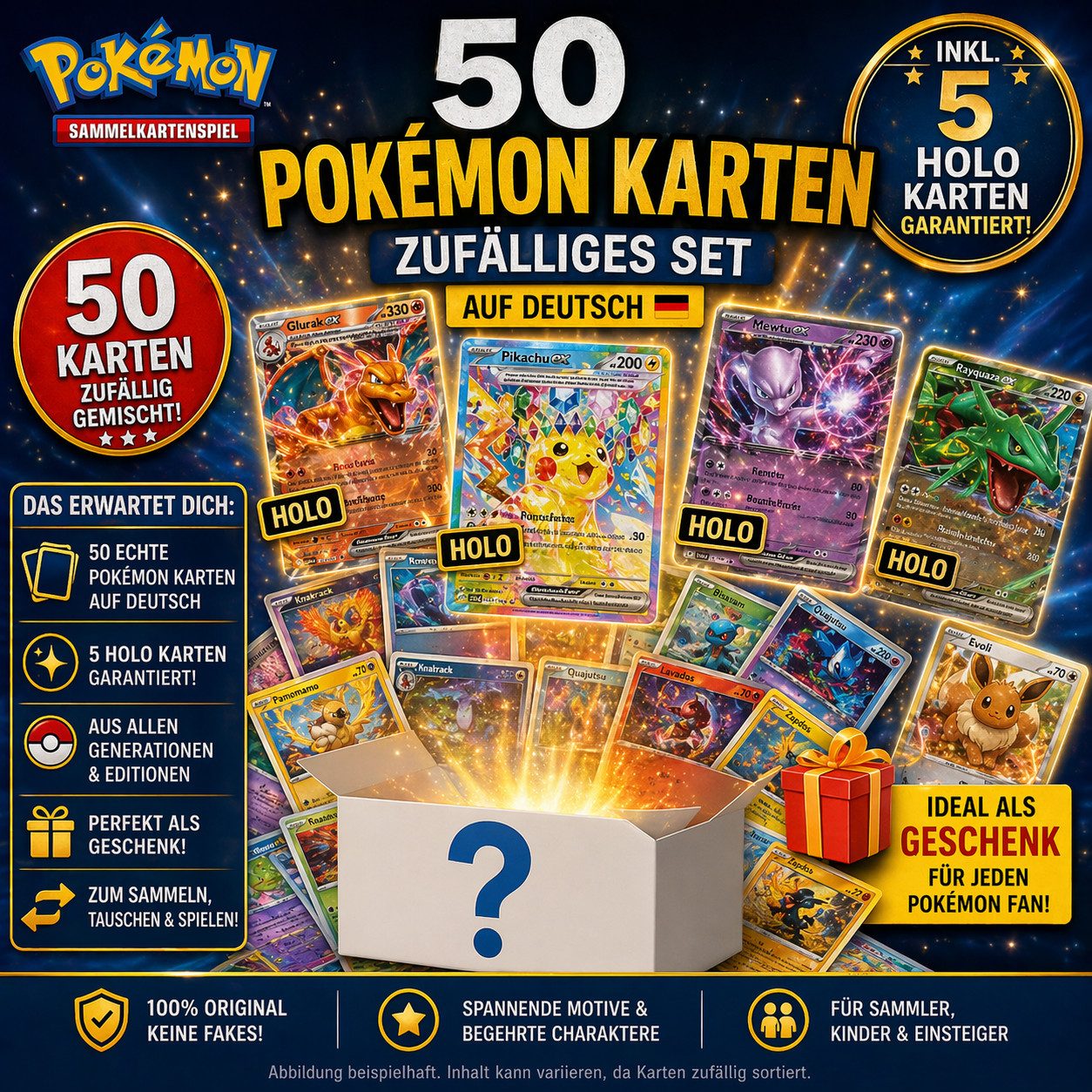 The Pokémon Company Sammelkarte Pokémon Karten Set Deutsch – 50-500 Karten inkl. Holo Mix