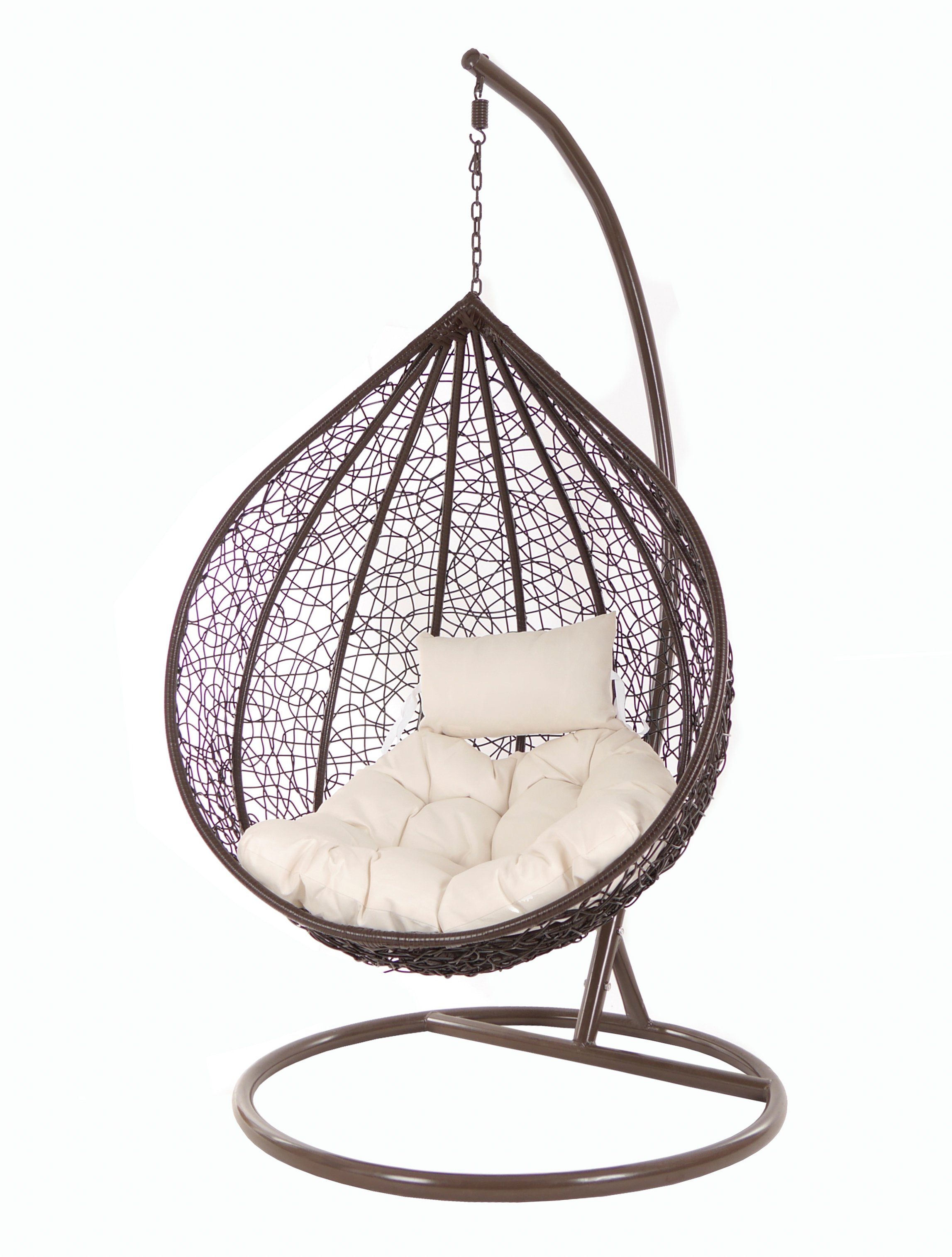 KIDEO Hängesessel Hängesessel MANACOR darkbrown, Swing Chair, Hängesessel mit Gestell und Kissen, dunkelbraun, Loungemöbel elfenbein (0050 ivory)