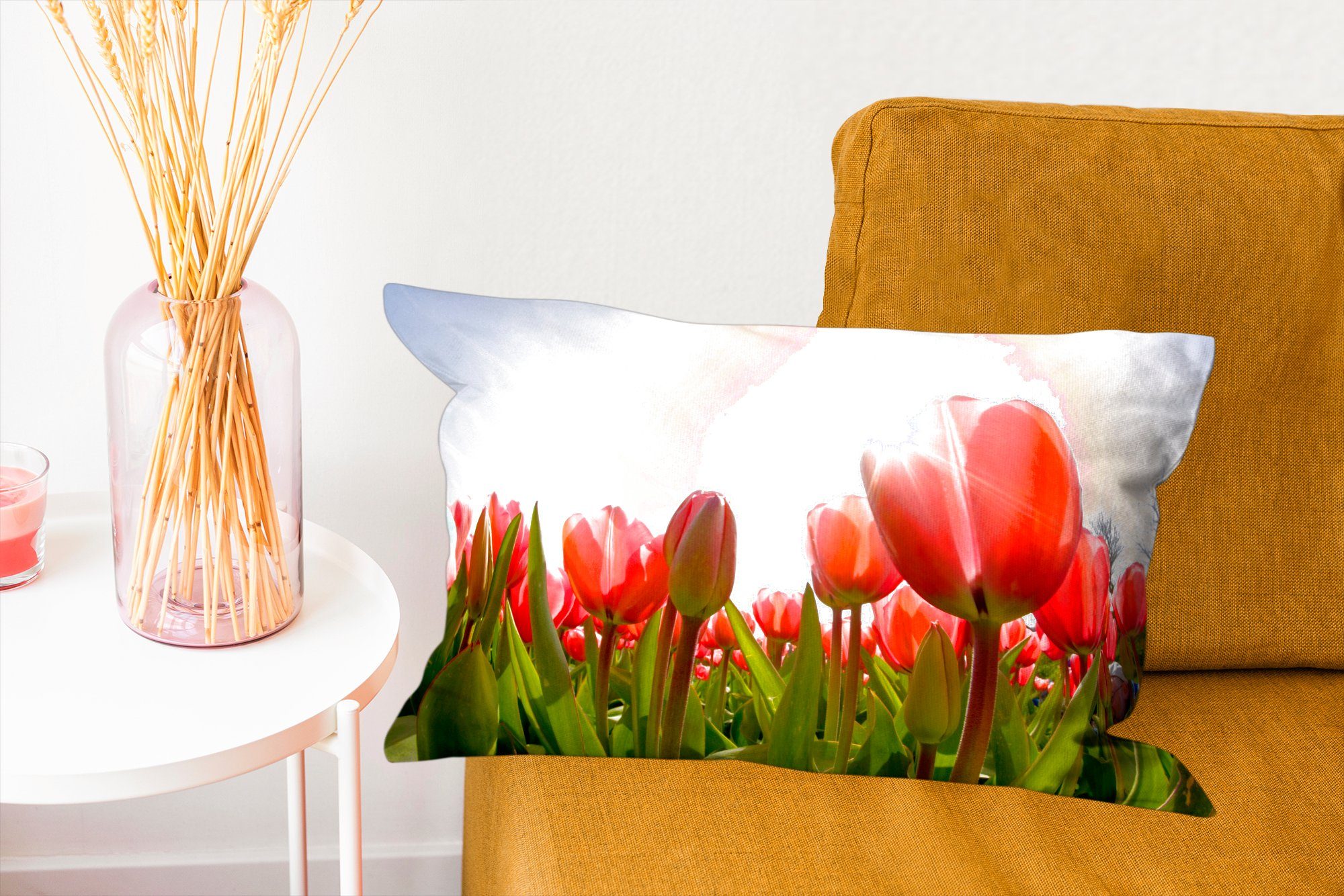 Sonnenlicht, Dekoration, Wohzimmer Dekokissen Dekokissen und Rote Schlafzimmer Tulpen das MuchoWow Füllung, mit Zierkissen,
