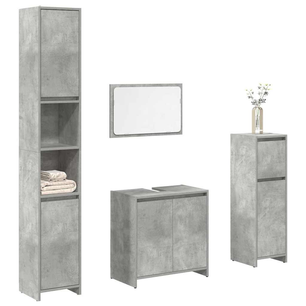 vidaXL Badmöbel-Set, 4-tlg. Badmöbel-Set Betongrau Holzwerkstoff