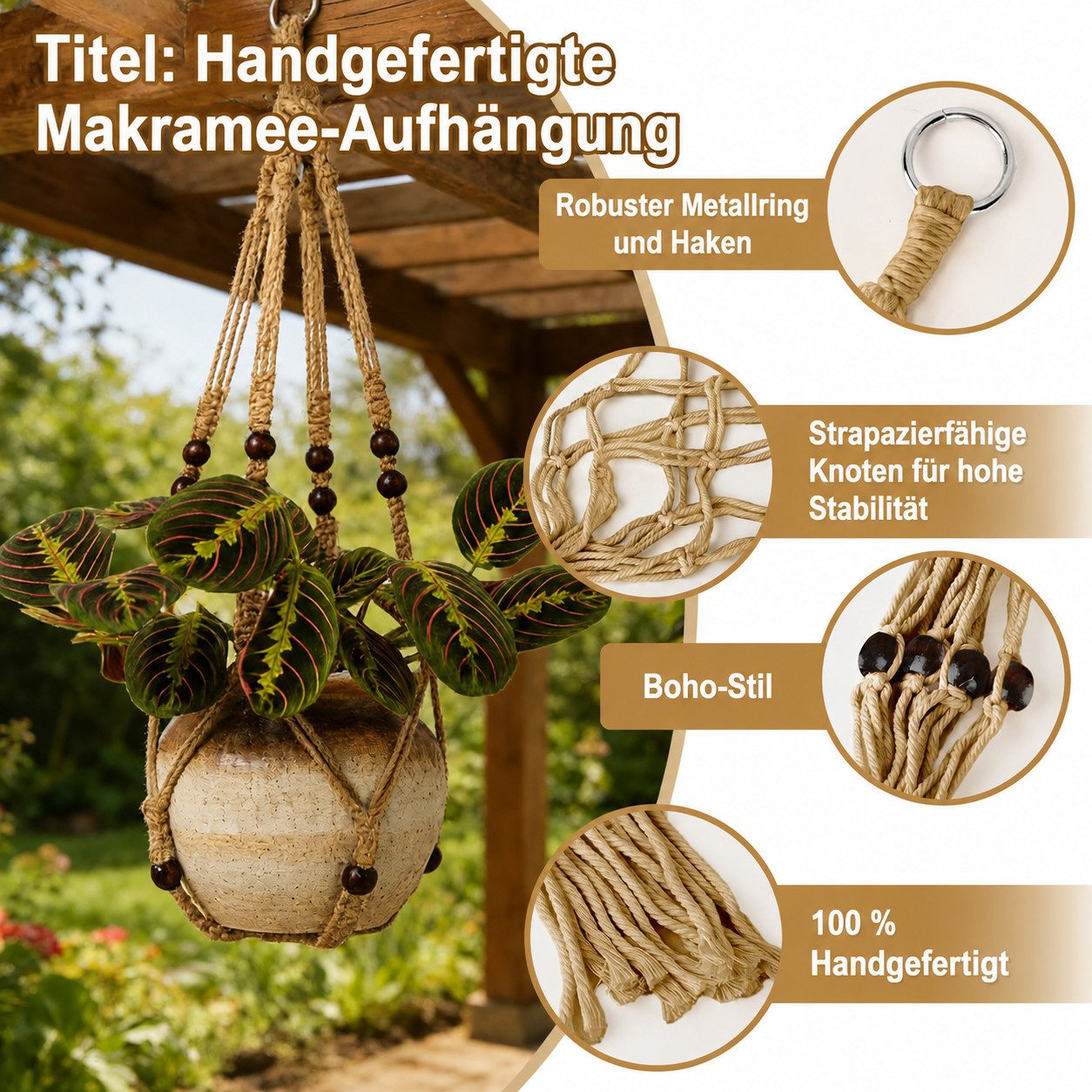 Diwzbyn Dekohänger Makramee Pflanzenhänger 4er Set mit Haken, Hängekorb aus Baumwolle, Boho Hängekorb für Blumentöpfe, mit Aufhängeschlaufen