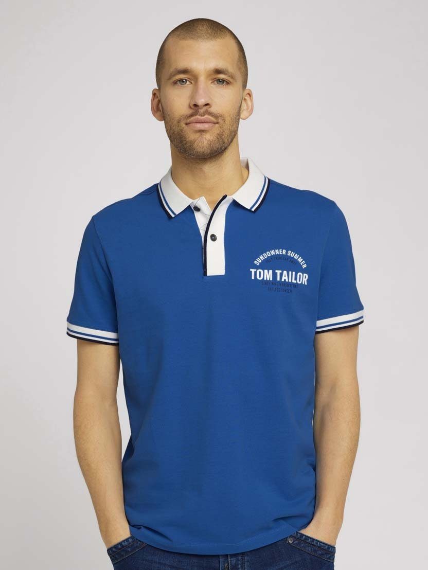 TOM TAILOR Poloshirt Poloshirt Decorated Polo mit Print Shortleeve (1-tlg) dunkelblau
