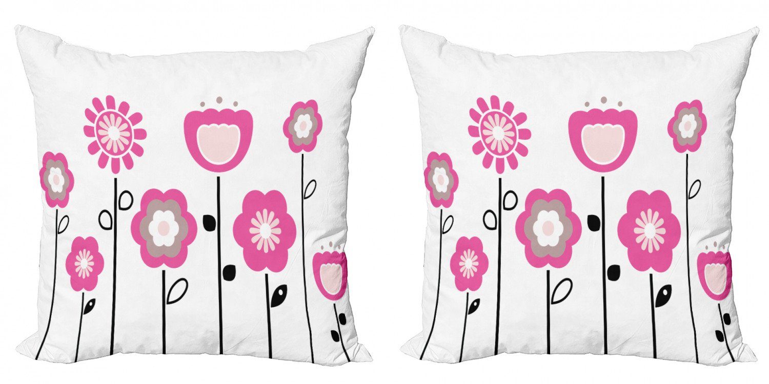 Kissenbezüge Stück), Modern (2 Doppelseitiger Accent Pink Digitaldruck, Weiß und Blumen Abakuhaus