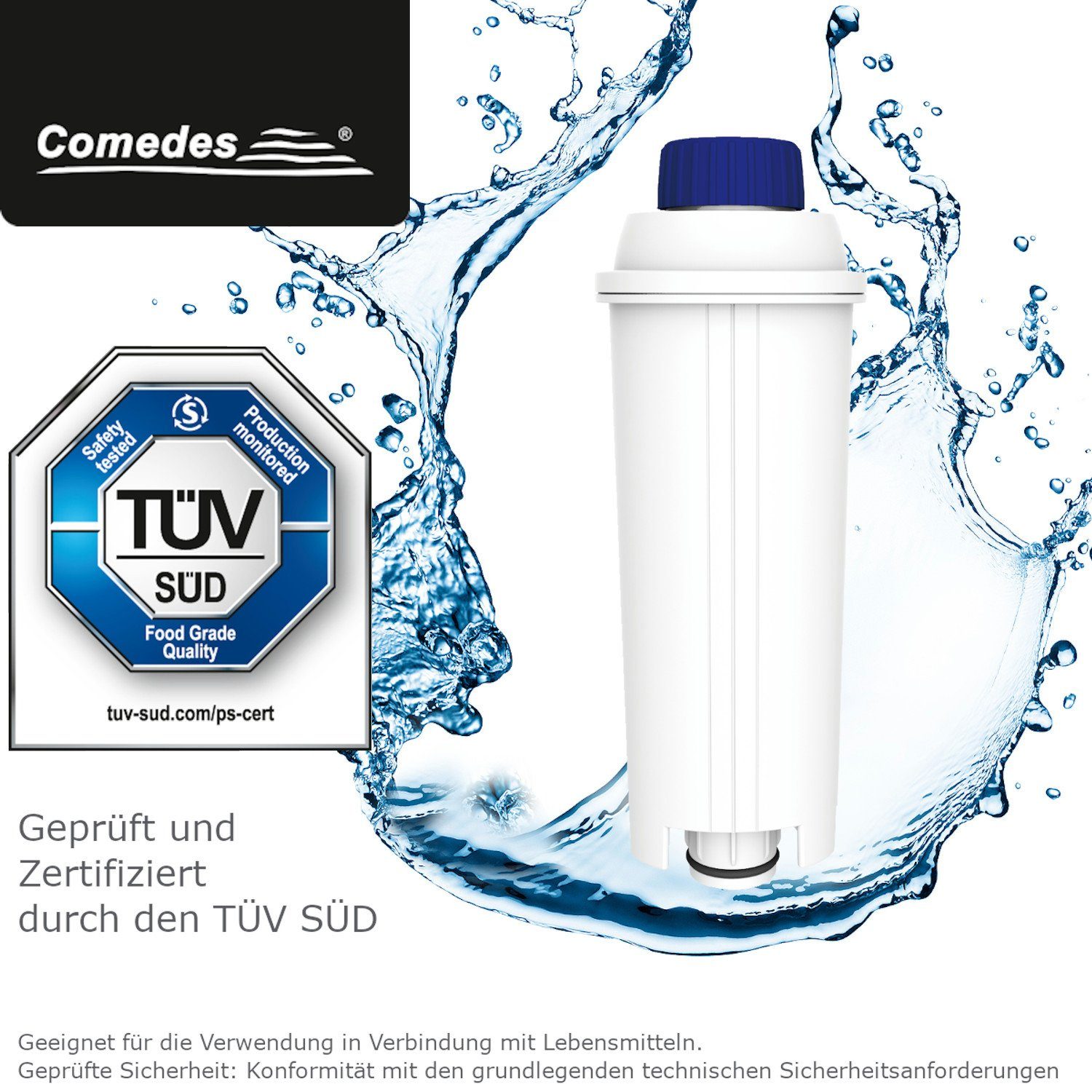 Comedes Wasserfilter 4er Set einsetzbar statt DeLonghi DLSC002, Zubehör für verschiedene Delonghi Kaffeevollautomaten