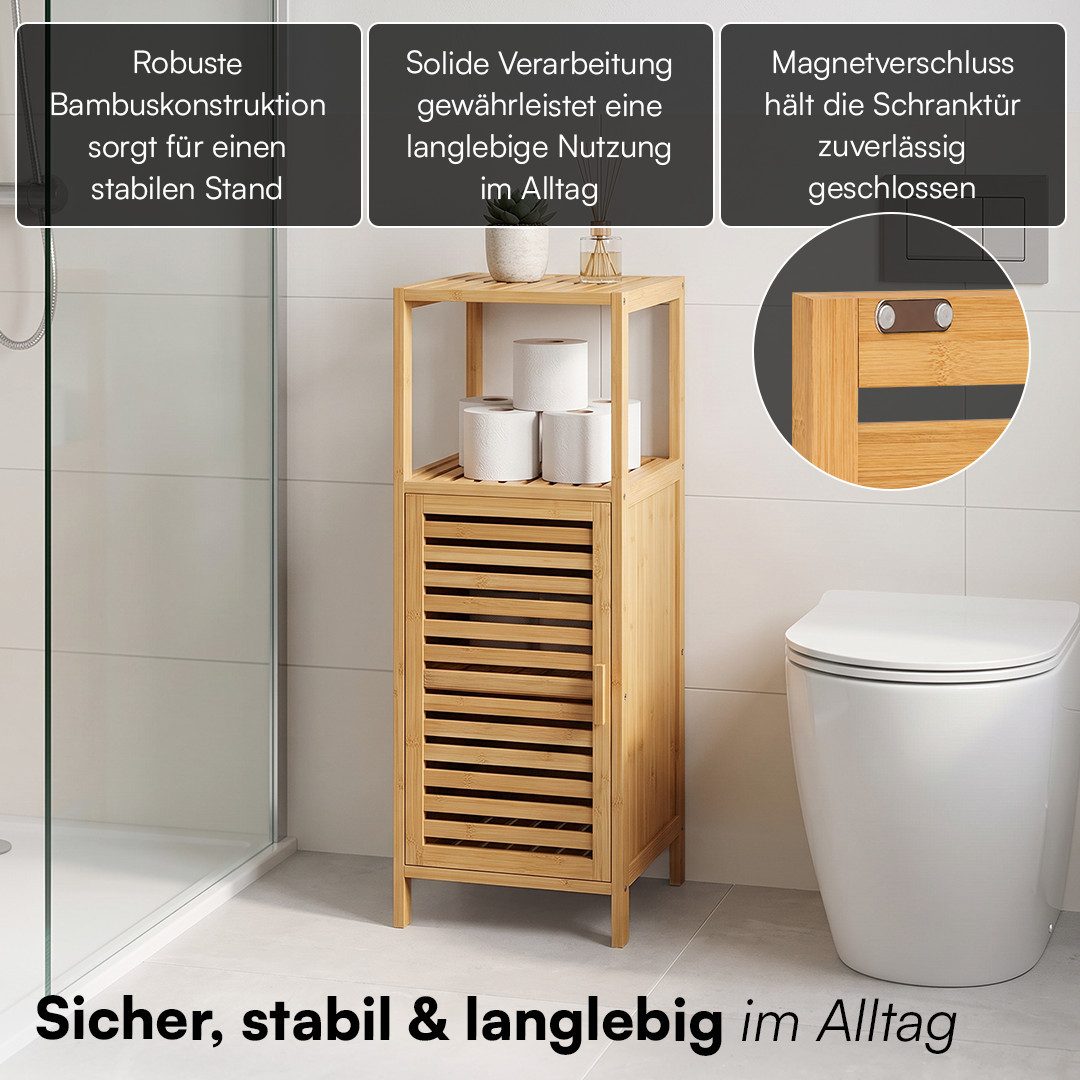 Bellamio Hochschrank Newa aus Bambus, Badezimmerschrank mit Ablage, lackiert (3 Fächer) Badezimmerschrank 85×33×33 cm, verfügbar in verschiedenen Ausführungen – Bild 4 von 5