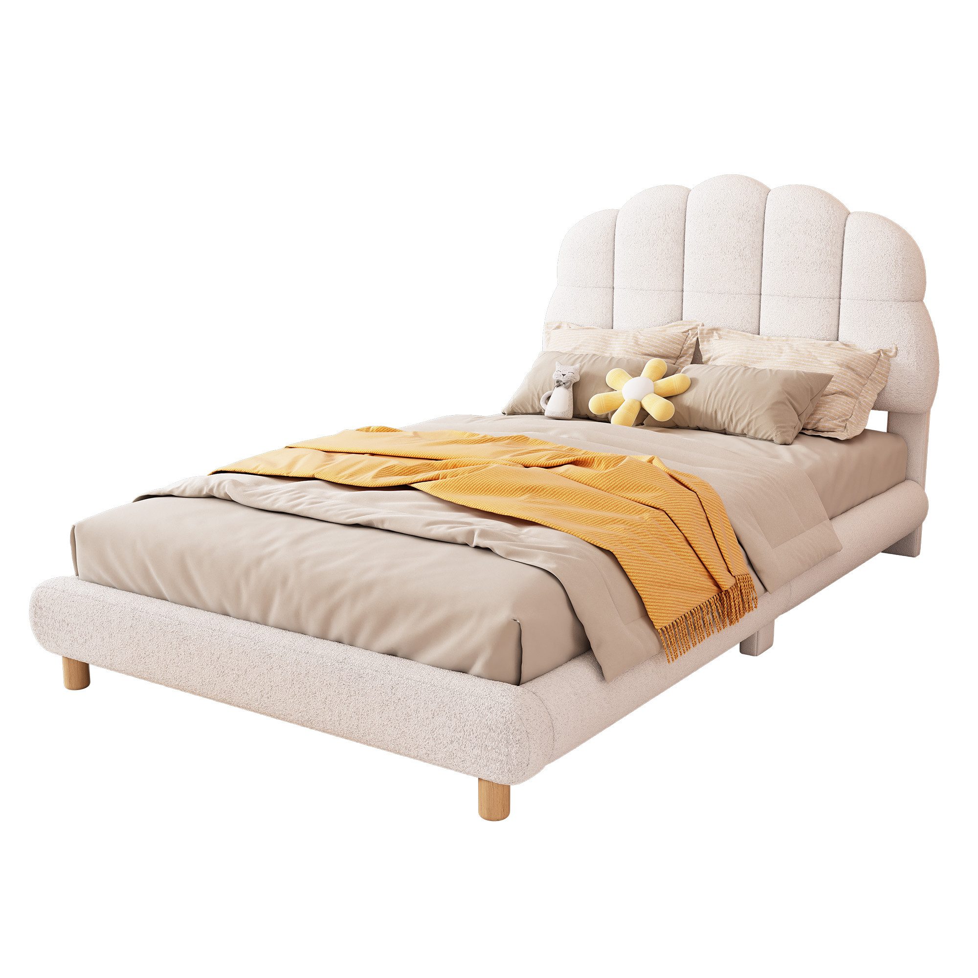 HAUSS SPOLE Polsterbett 90 x 200cm Kinderbett mit niedliches Kopfteil, Lattenrost, Weiß (90*200cm), ohne Matratze